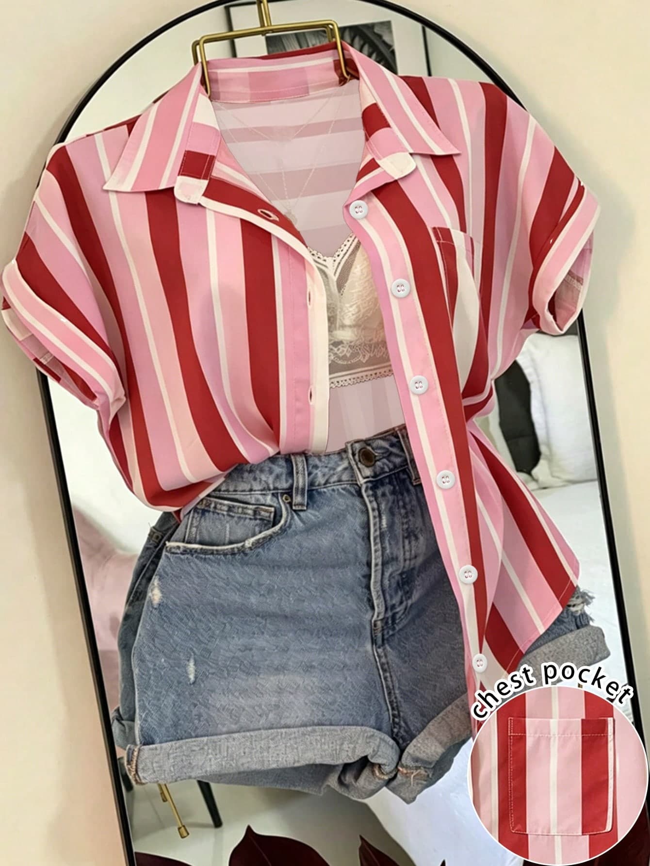 INAWLY Women's Summer Casual Vacation Colorblock Striped Print Batwing Sleeve Shirt