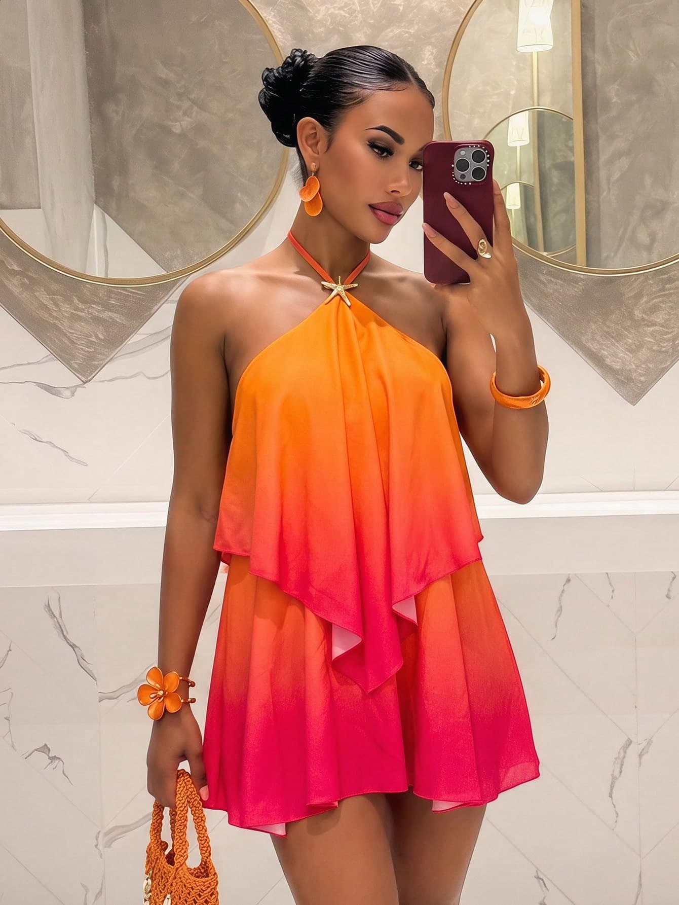 Slaydiva Women's Gradient Halter Backless Mini Dress, Suitable For Summer Vacation,Dresses For Women Summer