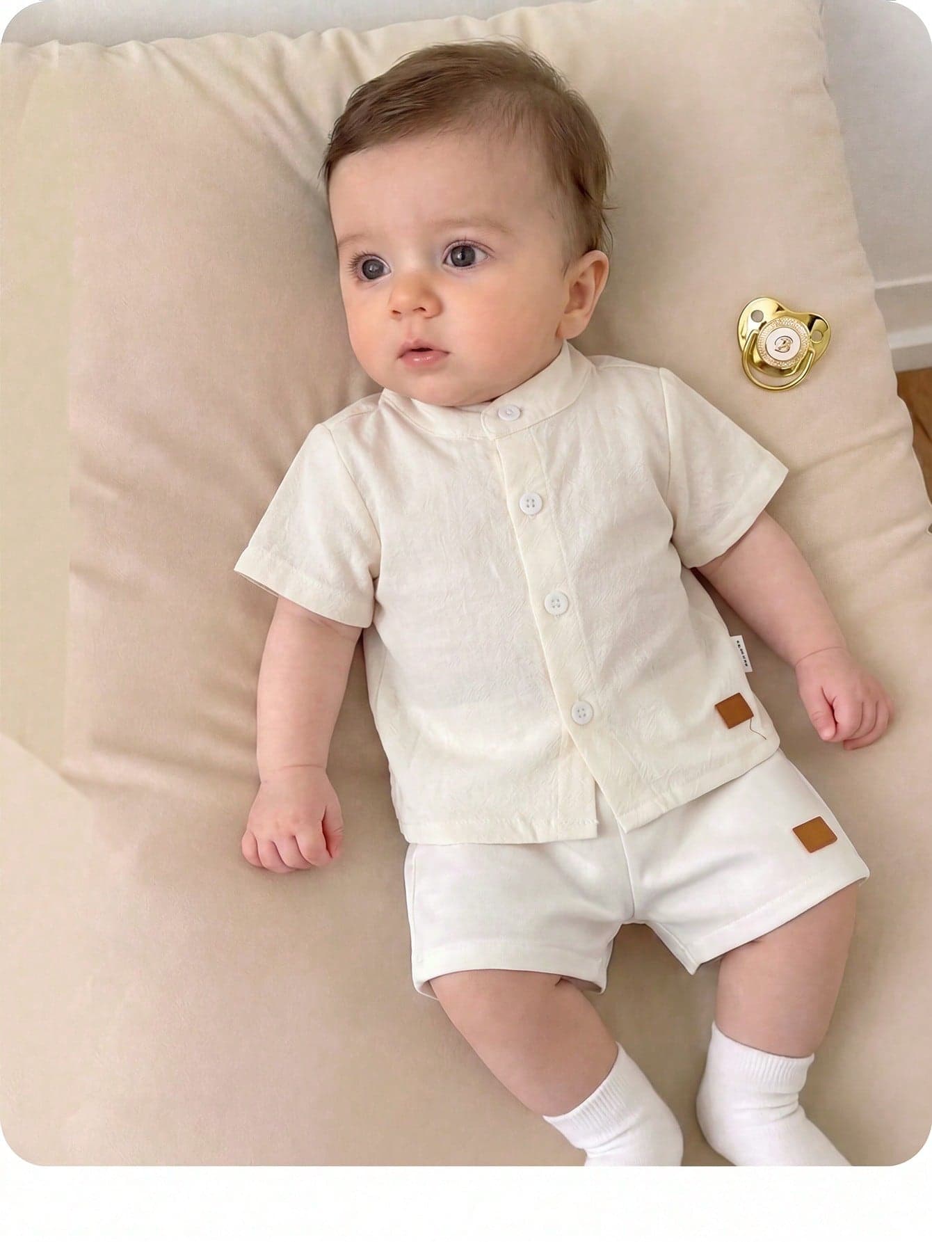 Newborn Baby Boy Casual Cute School Style Short Sleeve Shirt And Elastic Waist Shorts Set