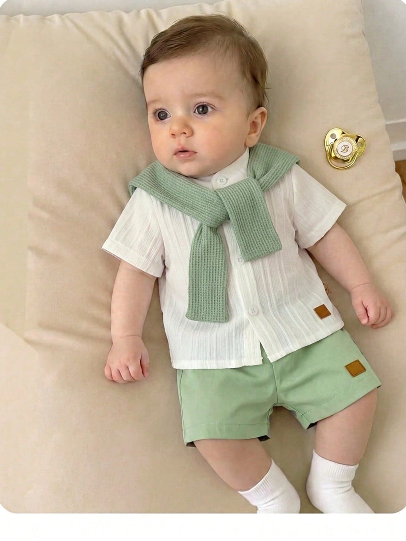 Newborn Baby Boy Casual Cute School Style Short Sleeve Shirt And Elastic Waist Shorts Set