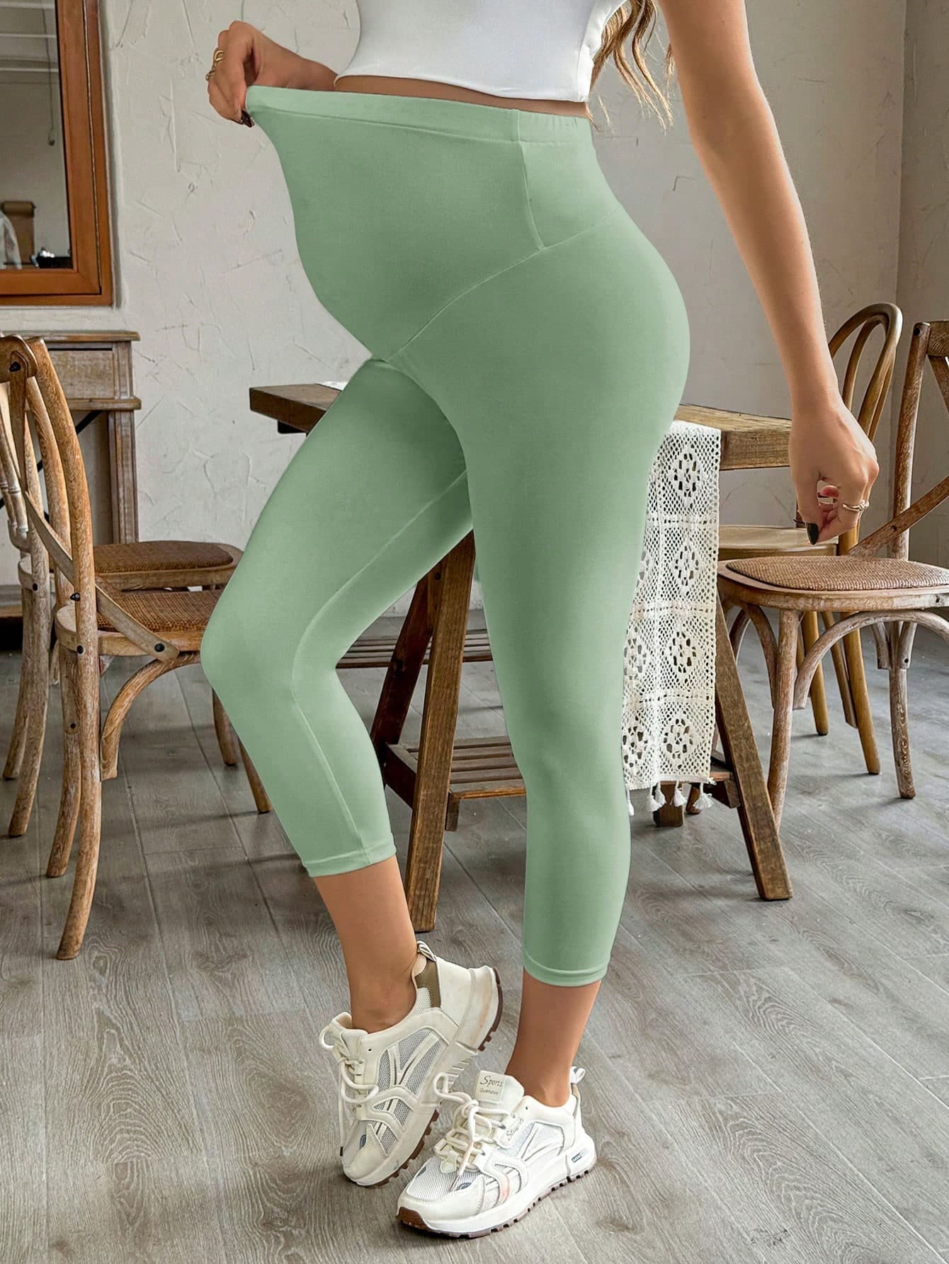 SHEIN Maternity Leggings, Nursing Mom Tight Pants, High Elastic Non-Transparent Yoga Sports Belly Support Trousers, Spring, Summer, Coming Home