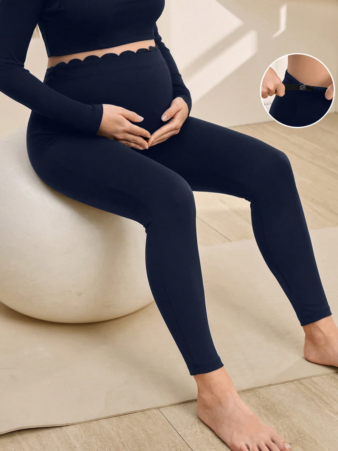 GentleRue Maternity Maternity Casual Versatile Adjustable Waist Skinny Sports Pants Maternity Photoshoot Navy Blue Autumn