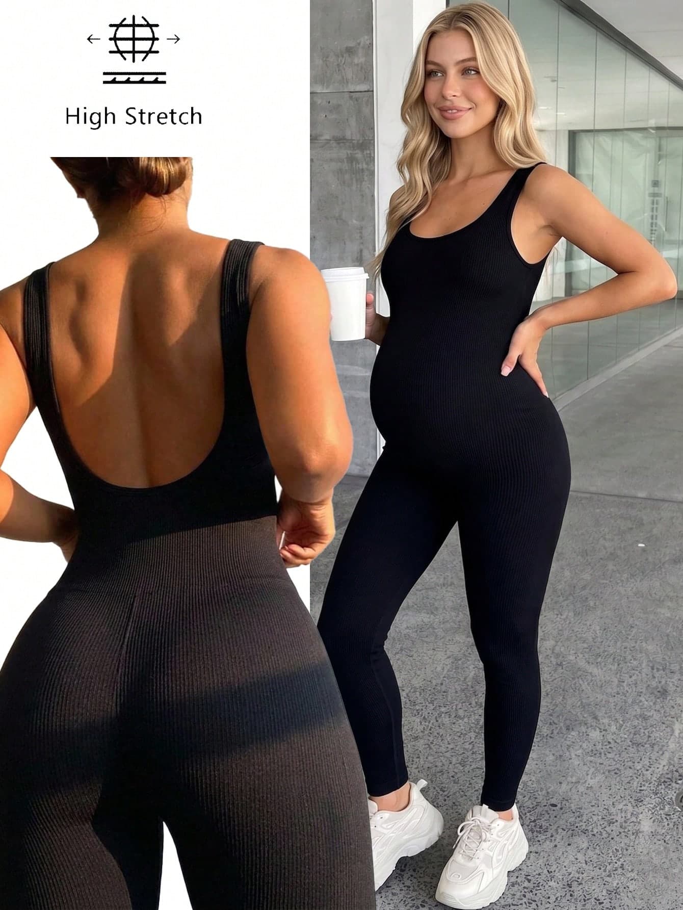 SHEIN Maternity Casual Solid Color Elastic Round Neck Jumpsuit,Word Cup