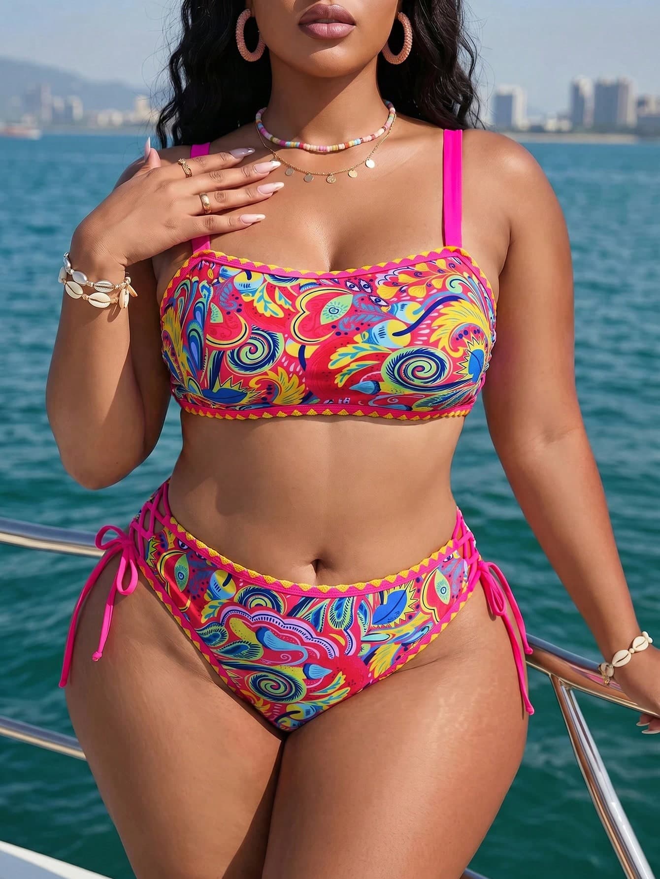 Slaydiva Plus Size Women 2-Piece Bikini Set Set, Floral Print Sexy Bikini For Summer Holiday