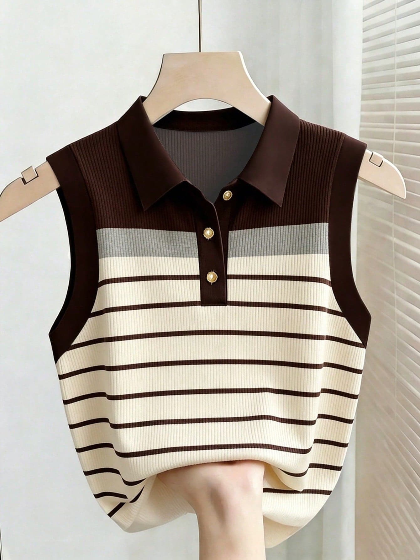 Resyla Women's Striped Patchwork Casual Versatile Daily Wear Top Back-To-School School Blue And White Stripe Summer
