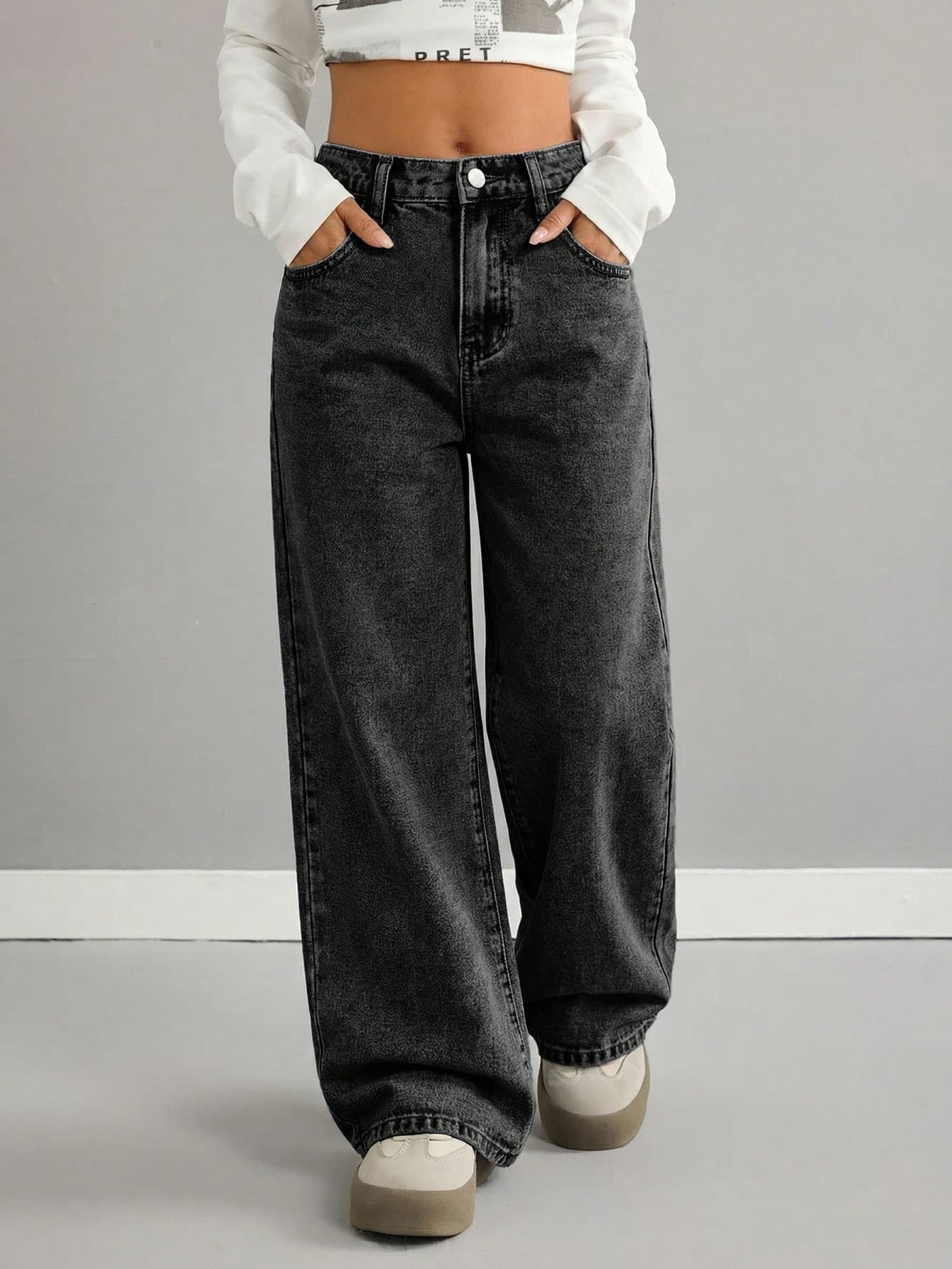 SHEIN Tween GirlsKhaki Loose Wide Leg Jeans