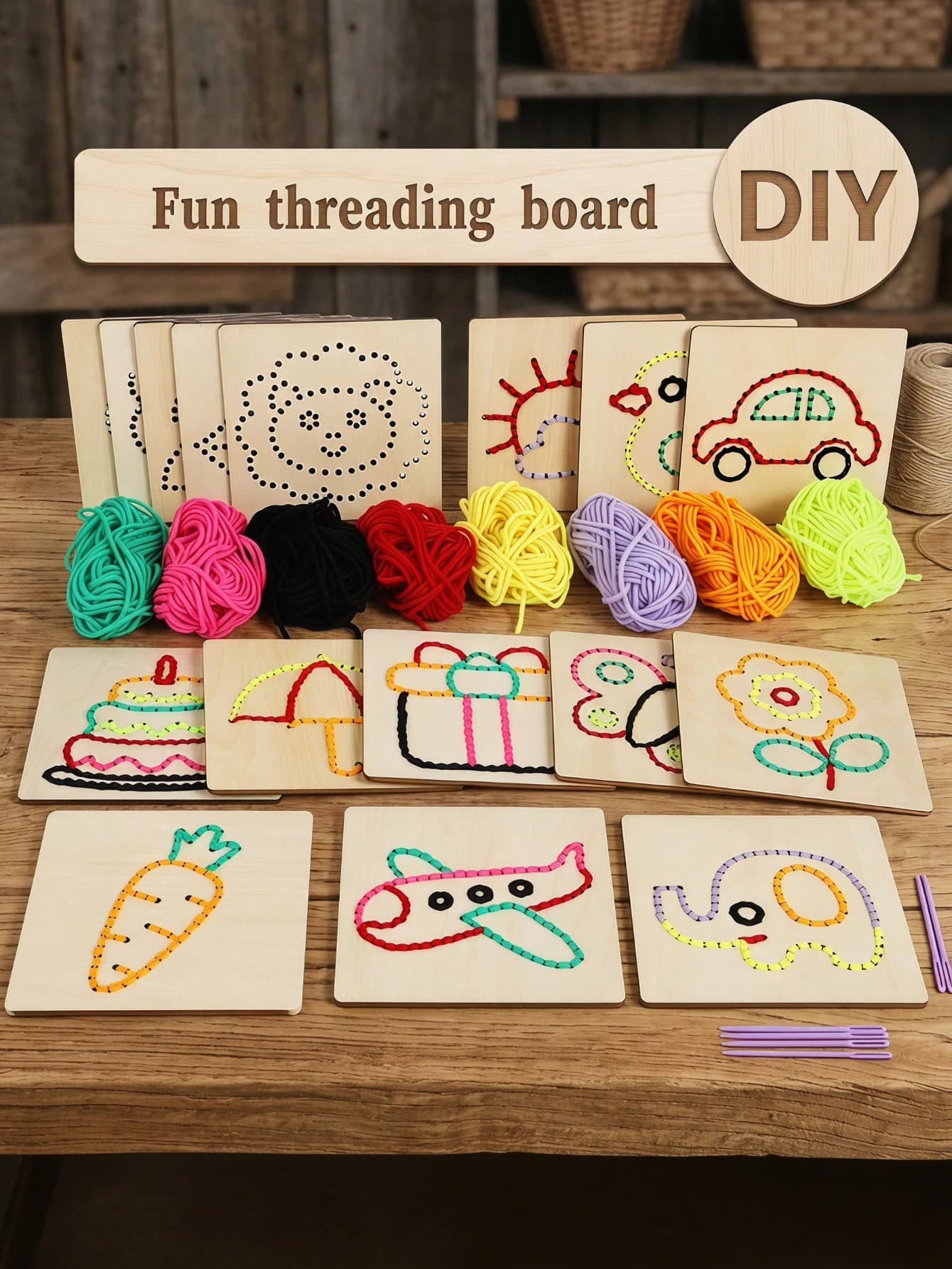 MINKOJA MINKOJA Wooden Sensory Training DIY Sewing Boards For Kids – Educational Toy For Hands-On Ability, Focus Training, Creative Cartoon Lacing Boards, Fine Motor Skill Development, Alternative To Quiet Book, Travel-Friendly Toy, Top Choice For Educational Institutions, Essential For Home Early Learning, Perfect Birthday Gift For Boys & Girls, Wooden Toy.