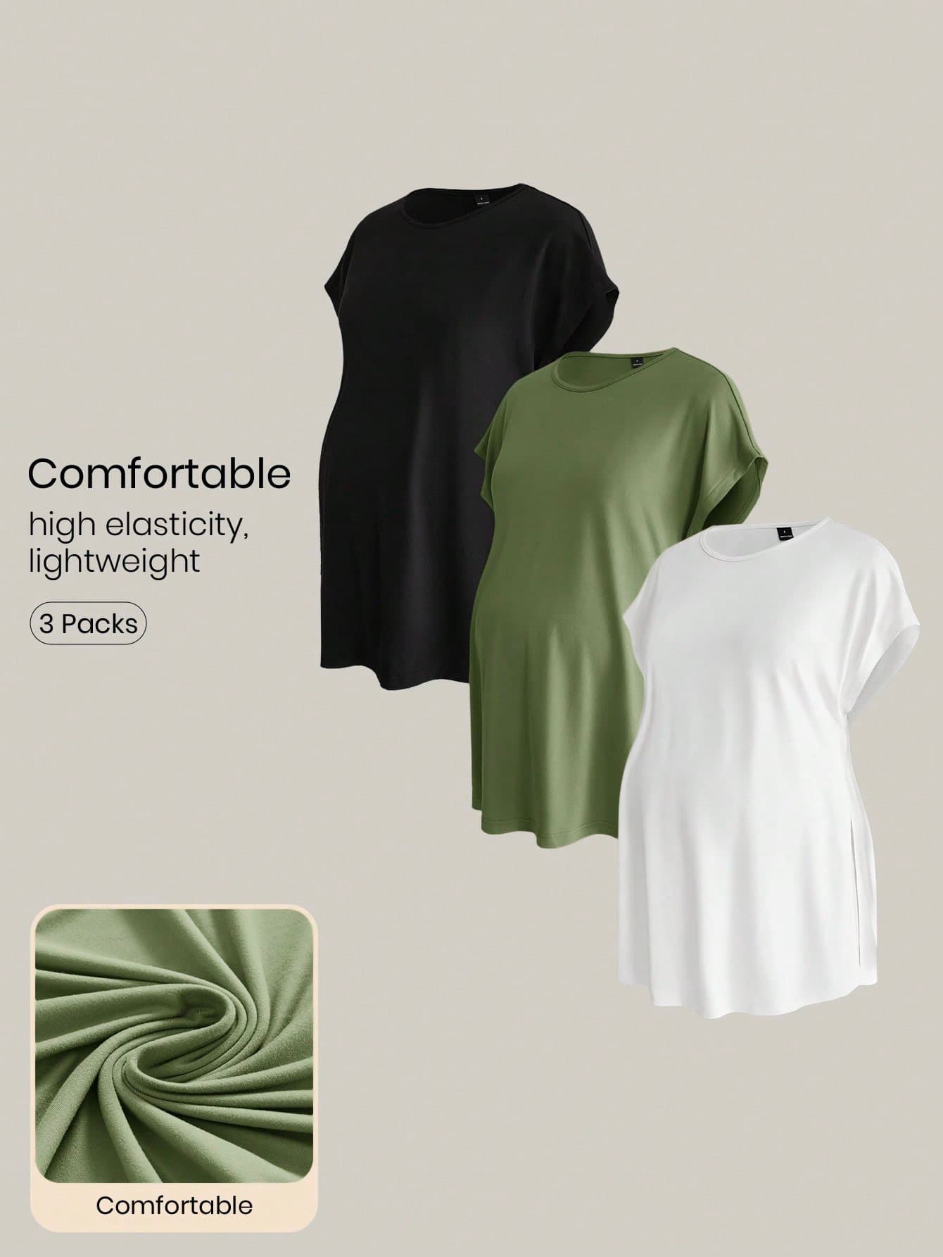 Modmama Maternity Solid Color Minimalist Daily Wear Round Neck Short Sleeve T-Shirt Fall
