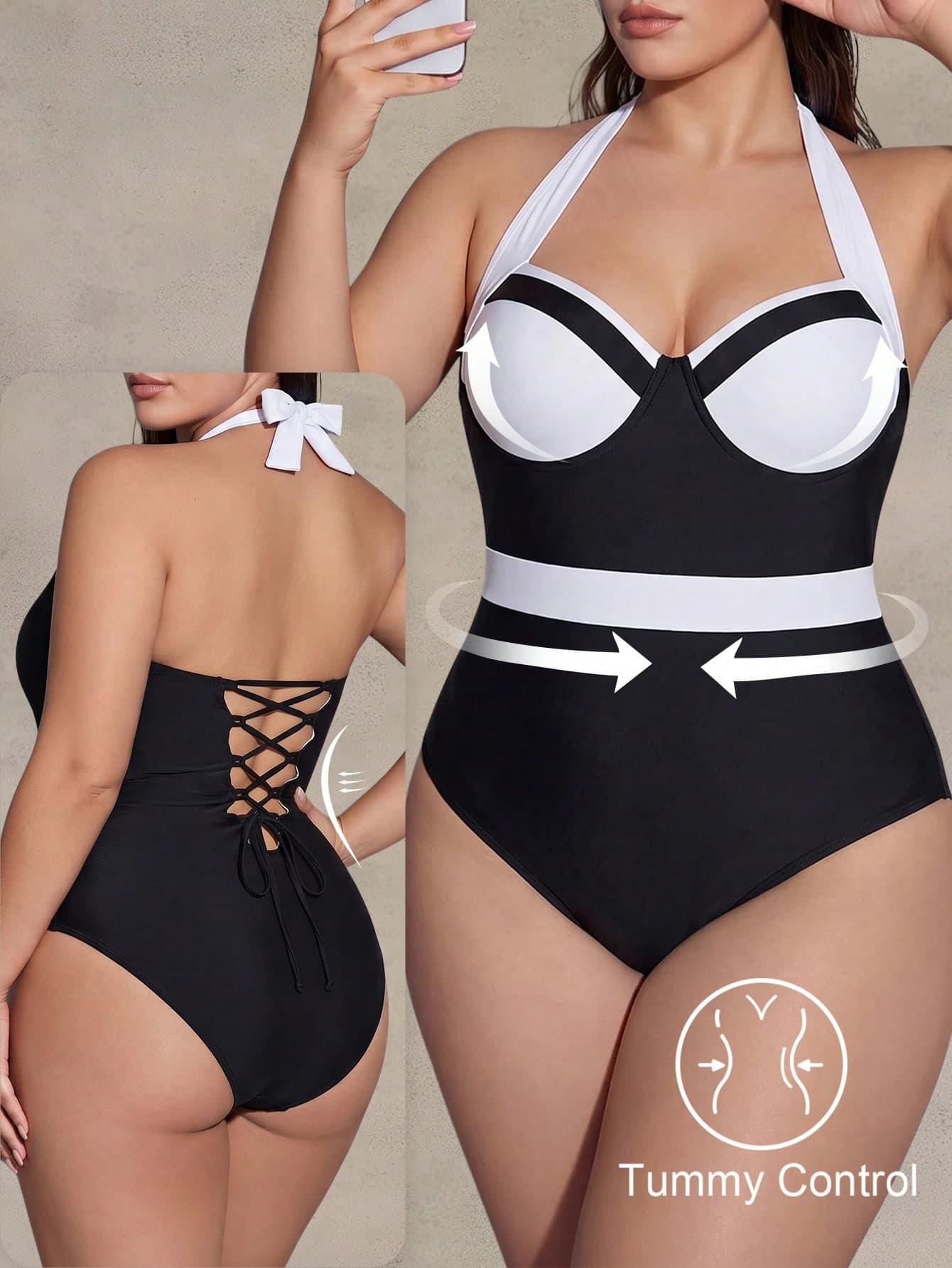 Shapewave 2026 New Summer Vacation Shaping Plus Size One-Piece Swimsuit White Sexy Streetwear Beach