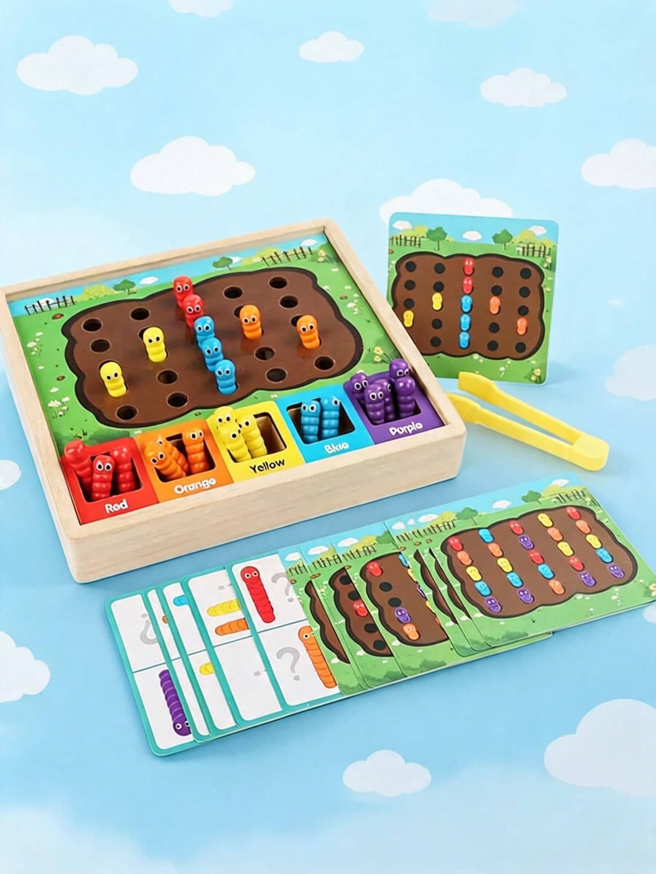 MINKOJA MINKOJA Wooden Caterpillar Color Sorting Game For Kids - 16 Double-Sided Cards Matching & Classification Toy - Montessori Fine Motor Skills & Color Recognition Activity - Educational Learning Gift For Boys Girls Age 3+