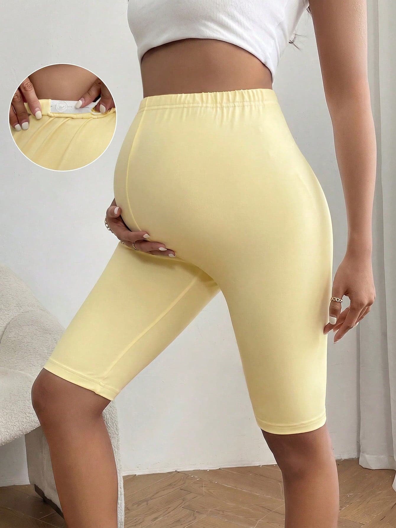 SHEIN Maternity Solid Color Adjustable Waist Casual Versatile Daily Wear Leggings