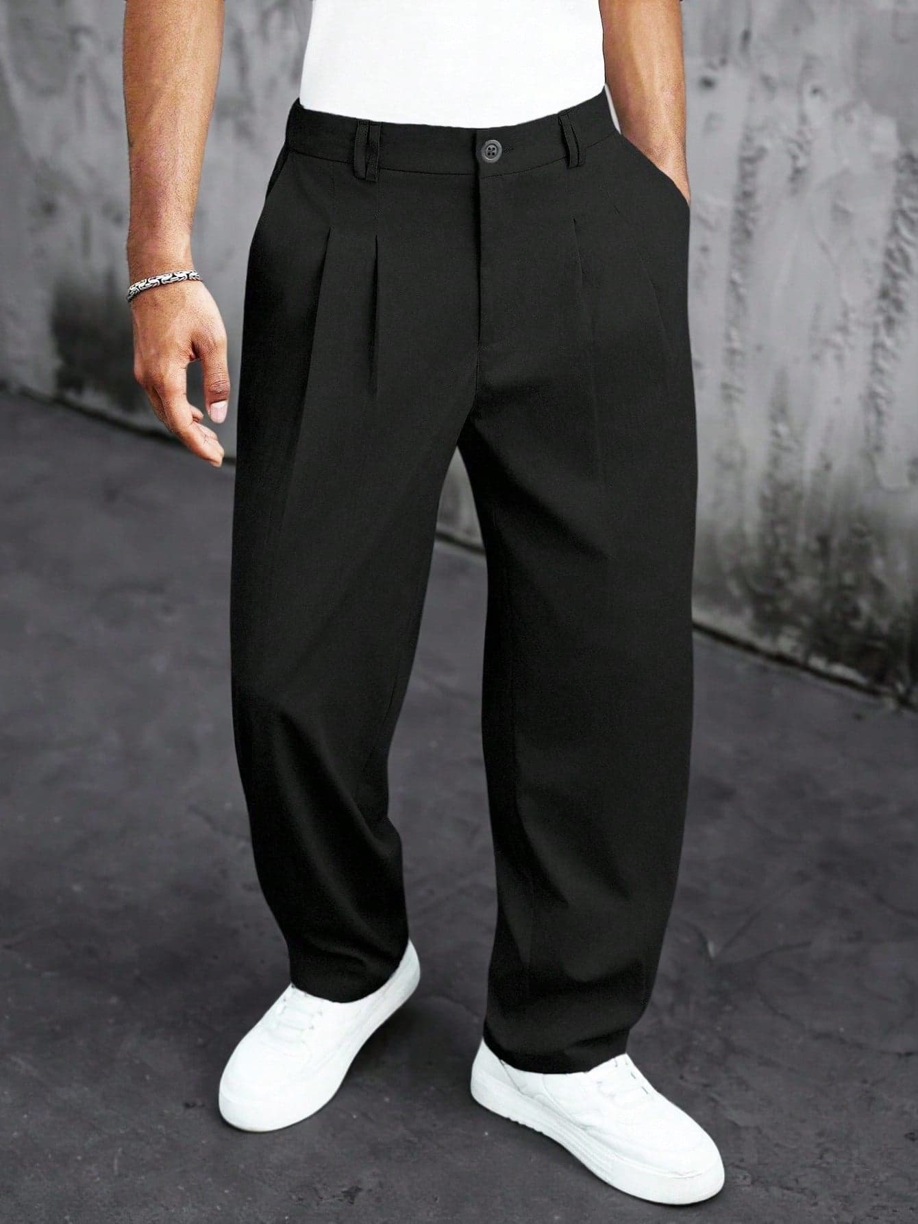 SLATEMANN Men's Solid Color Button Pleated Casual Versatile Daily Wear Office Pants Black Autumn Old Money Gift Vacation Holiday World Cup Streetwear