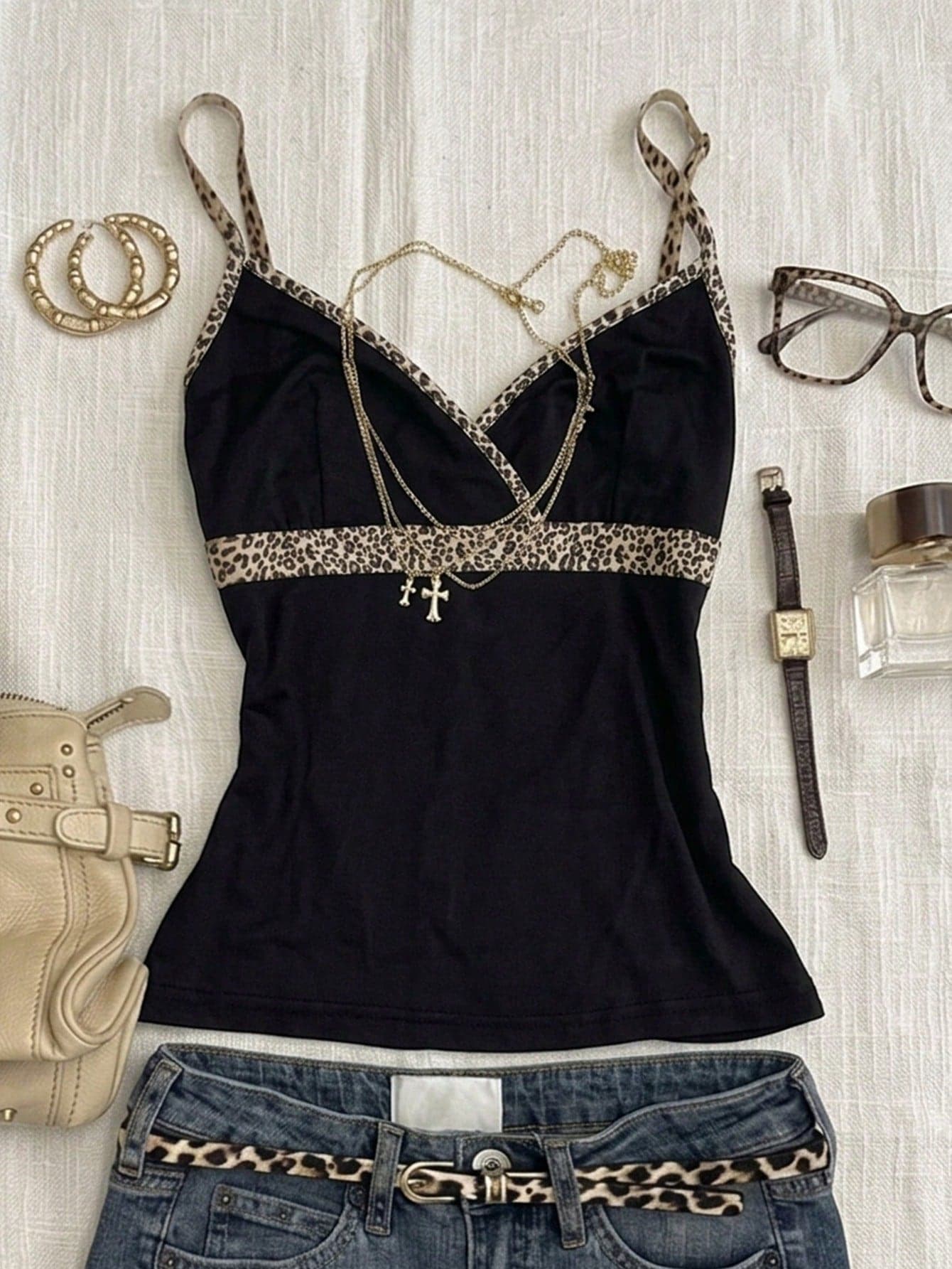 SHEIN Teen Girl Fashionable Versatile Leopard Print Patchwork Camisole