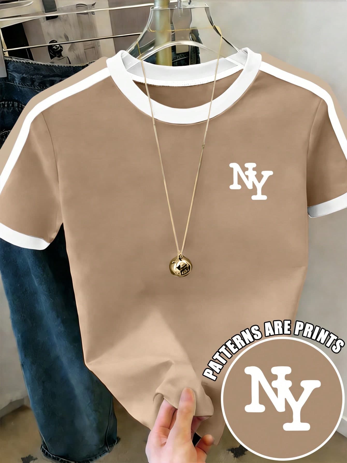 Resyla Women's Casual T-Shirt - Color Block T-Shirt With New York Print Pattern, Lightweight Summer Top For Daily Wear