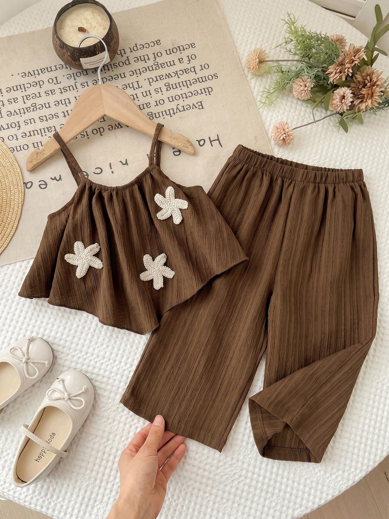 SHEIN LMoss Kids 2pcs Baby Girl Woven Solid Color Sleeveless Top And Loose Casual Pants Set