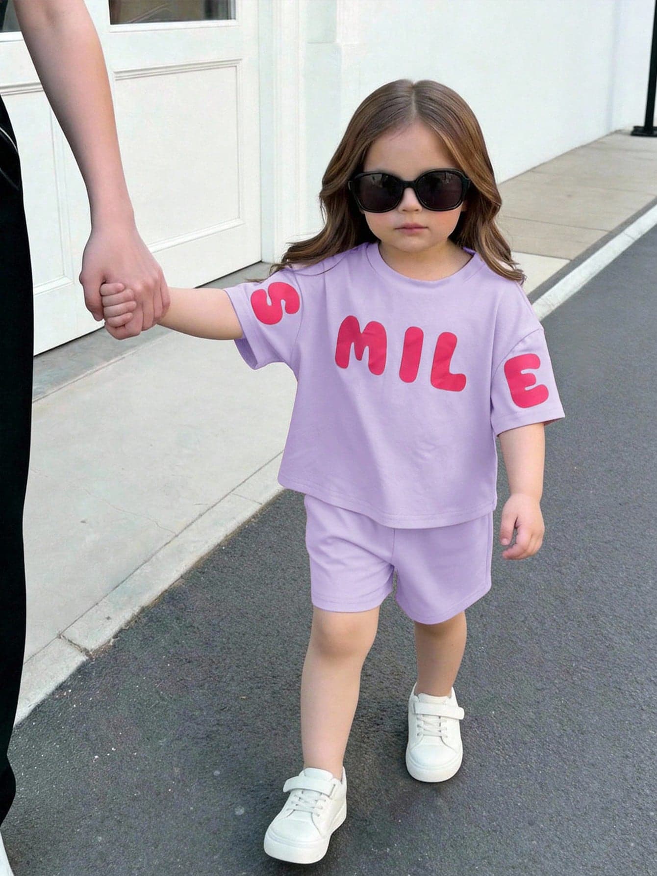 SHEIN Newborn Baby Girl Cute Summer Casual Knit Letter Print Short Sleeve T-Shirt And Shorts Set