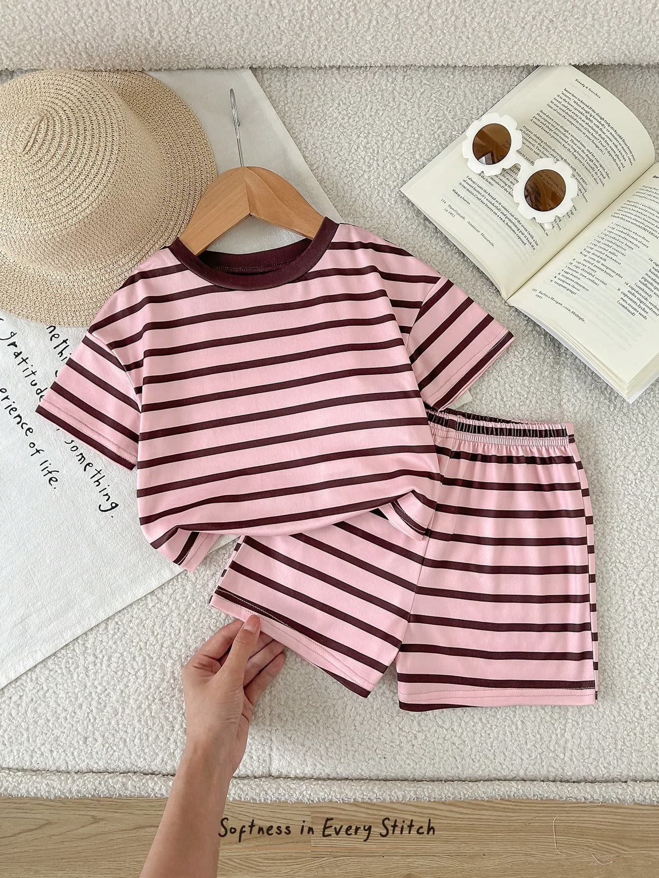 Cozy Pixies 2 Pieces Baby Girl Casual Pink Summer Set,Comfortable Textured Tank Top&Straight-Leg Pants With Embellished Patches,Cute Family Matching Outfit