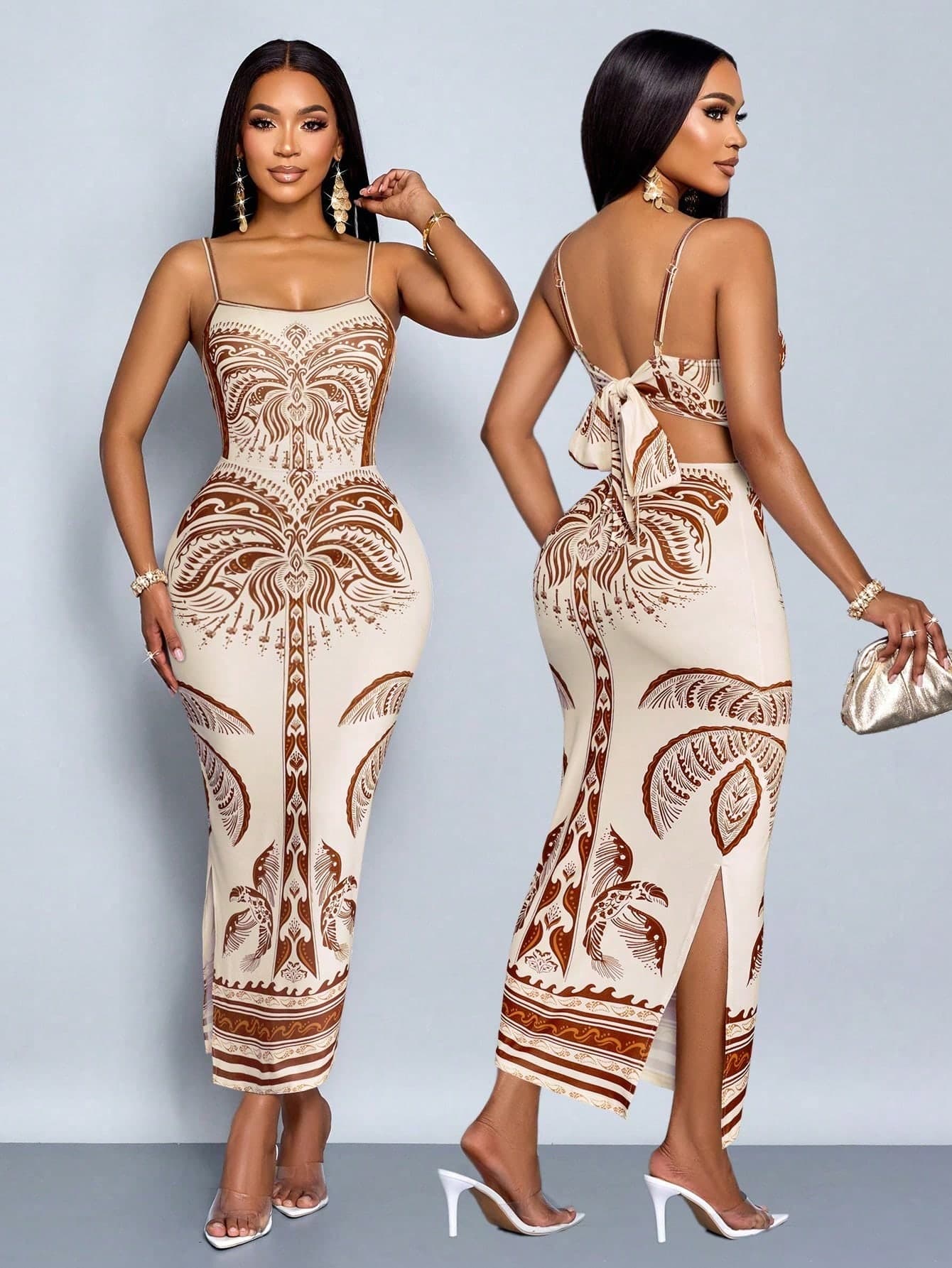 SOLERSUN Elegant And Sexy Commuting Casual Holiday Long Dress, Floral Boho Style Women Slip Dress, Slimming Fit Bodycon