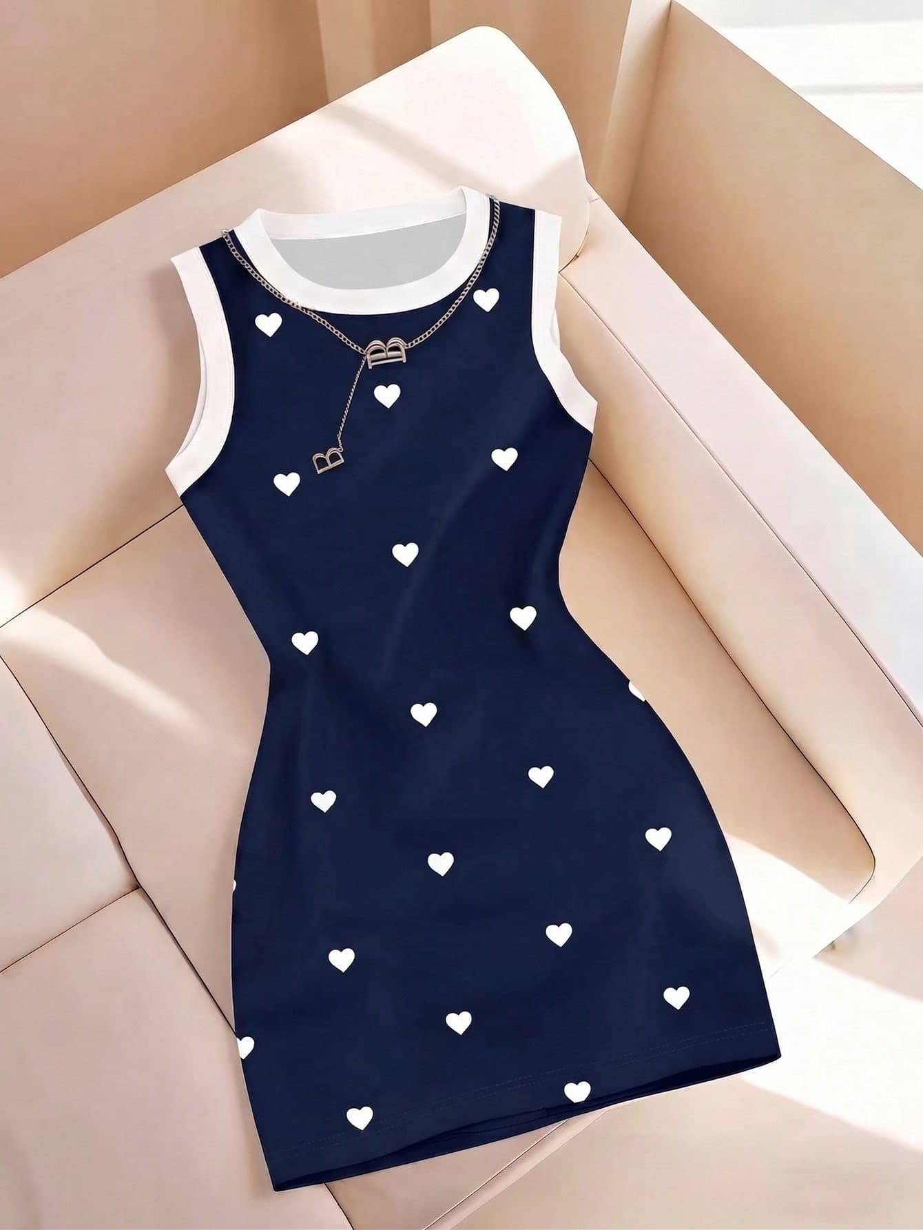 Resyla Women's Spring/Summer New Arrival Striped Print Round Neck Fitted Camisole Dress