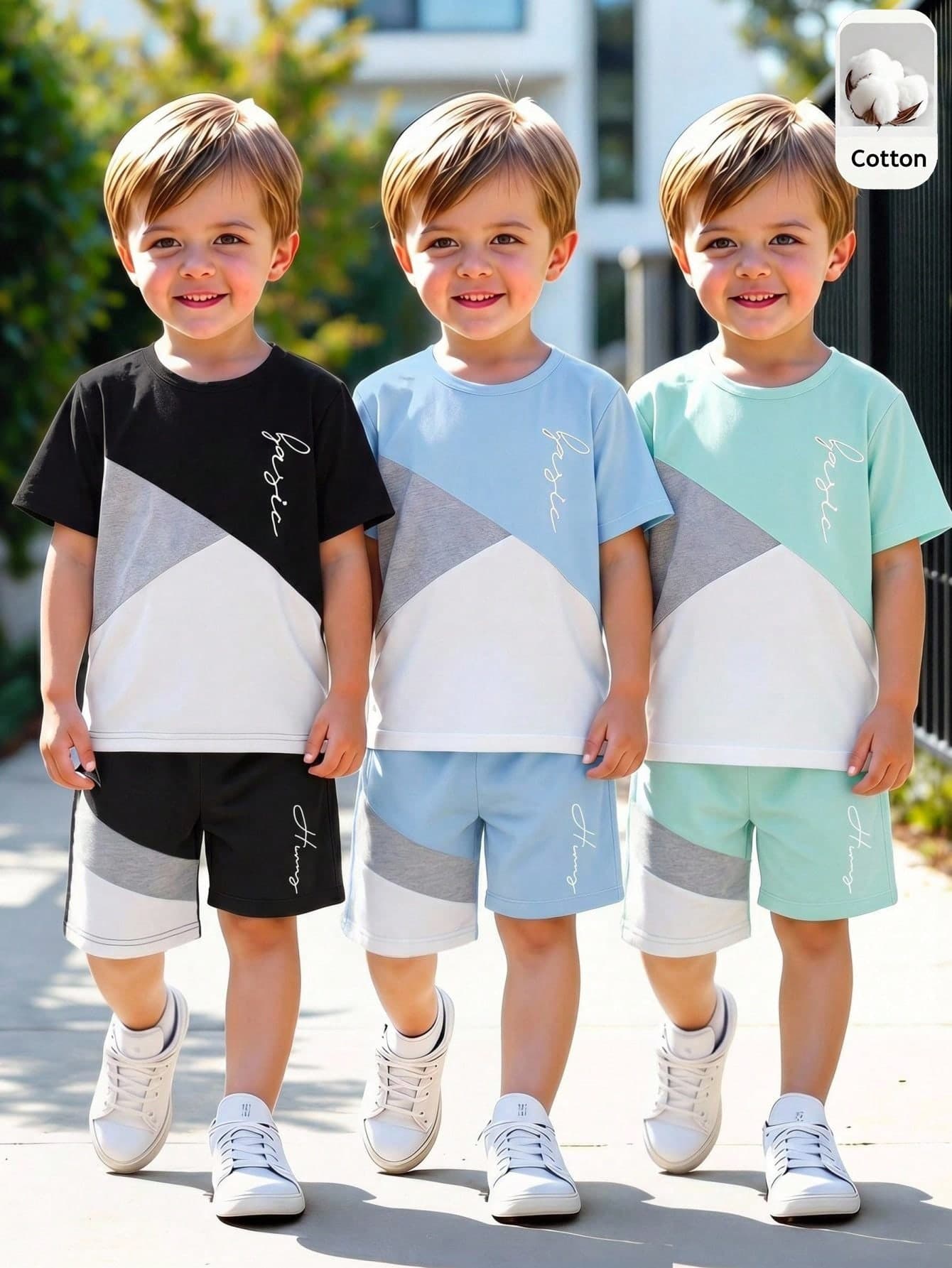 Genkimix Kids RANDOM 2PCS SEND 1pc Boys California Style Pink Blue Gradient Set, Coconut Tree Print Suitable For Beach Outings And Daily Wear, Gradient Coconut Tree