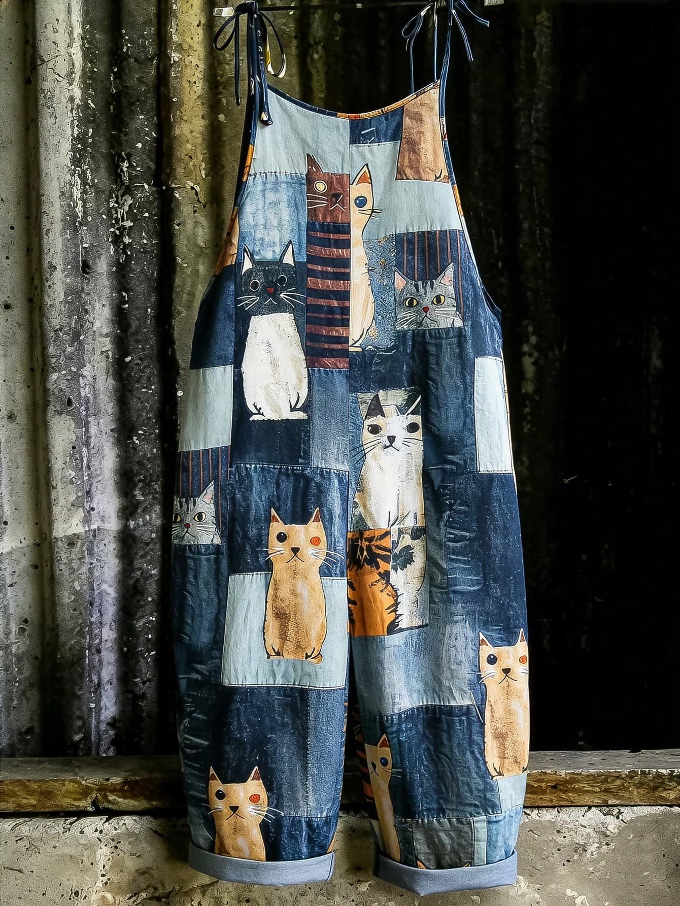 EMERY ROSE Plus Size Women Casual Cat Print Jumpsuit