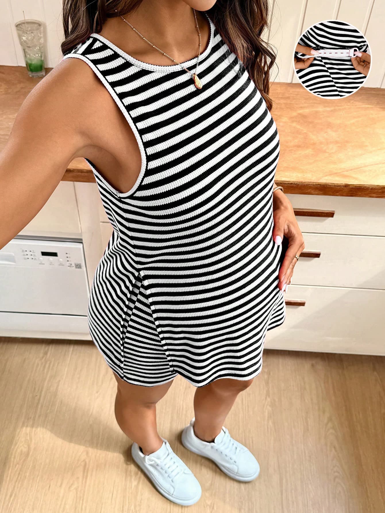 SHEIN Maternity Striped Tank Top & Shorts 2 Pieces Set, Summer