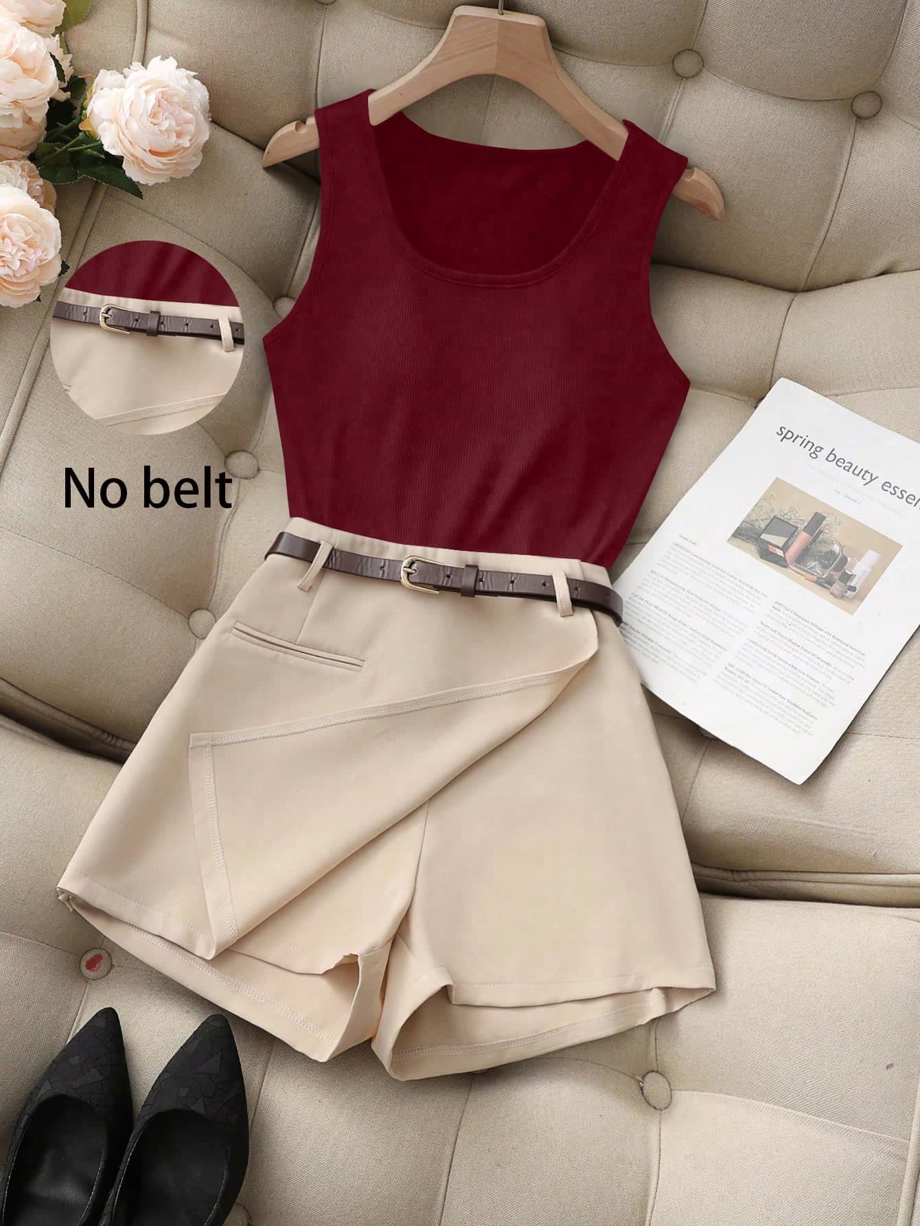 Franclia New Arrival Spring/Summer Women 2 Pieces Set: Camisole Shorts Skirt Everyday Red Orange Smart Casual