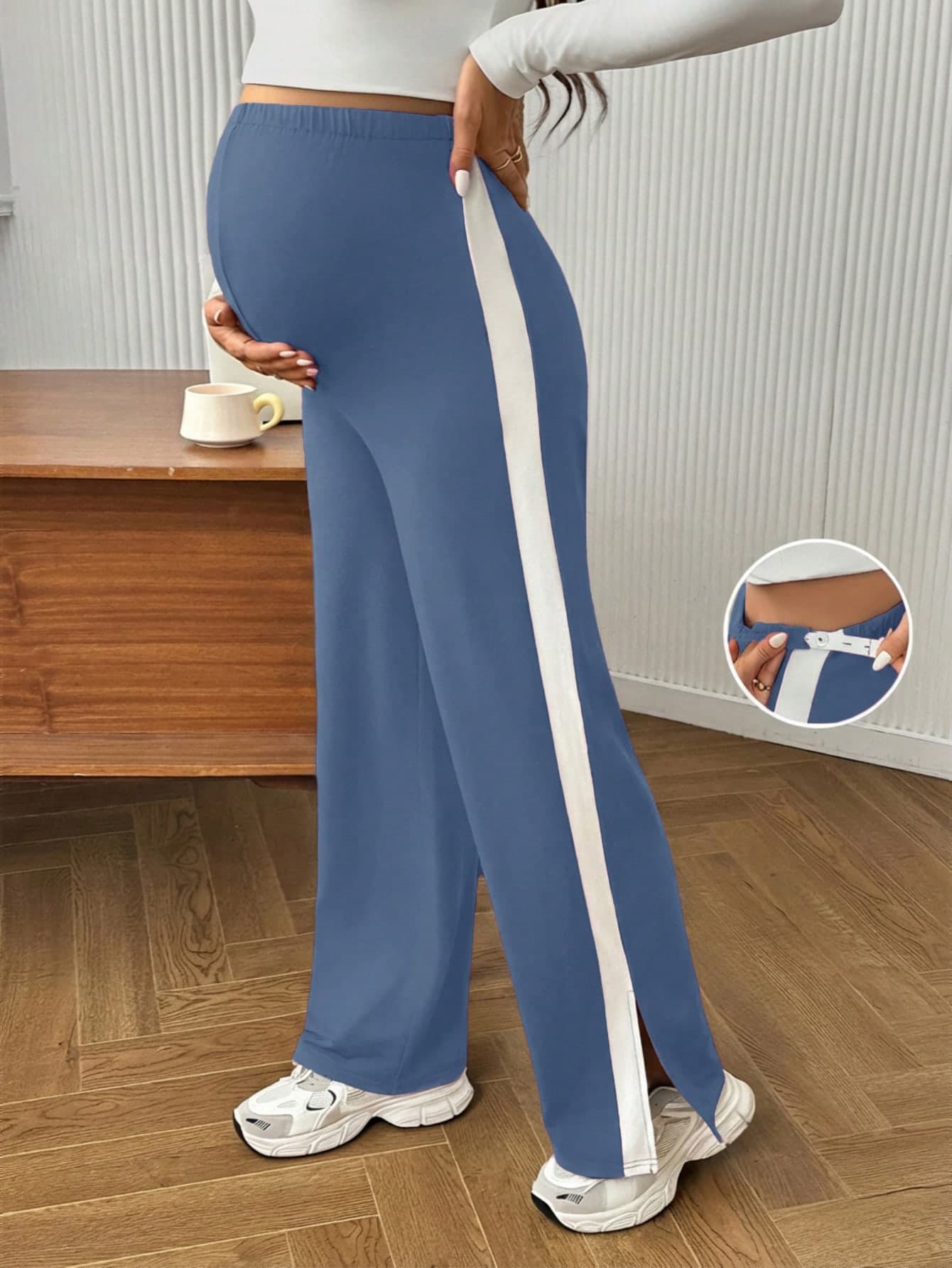 GentleRue Maternity Comfortable Casual Adjustable Waist Contrast Color Leggings For Pregnant Women Gym Blue Summer