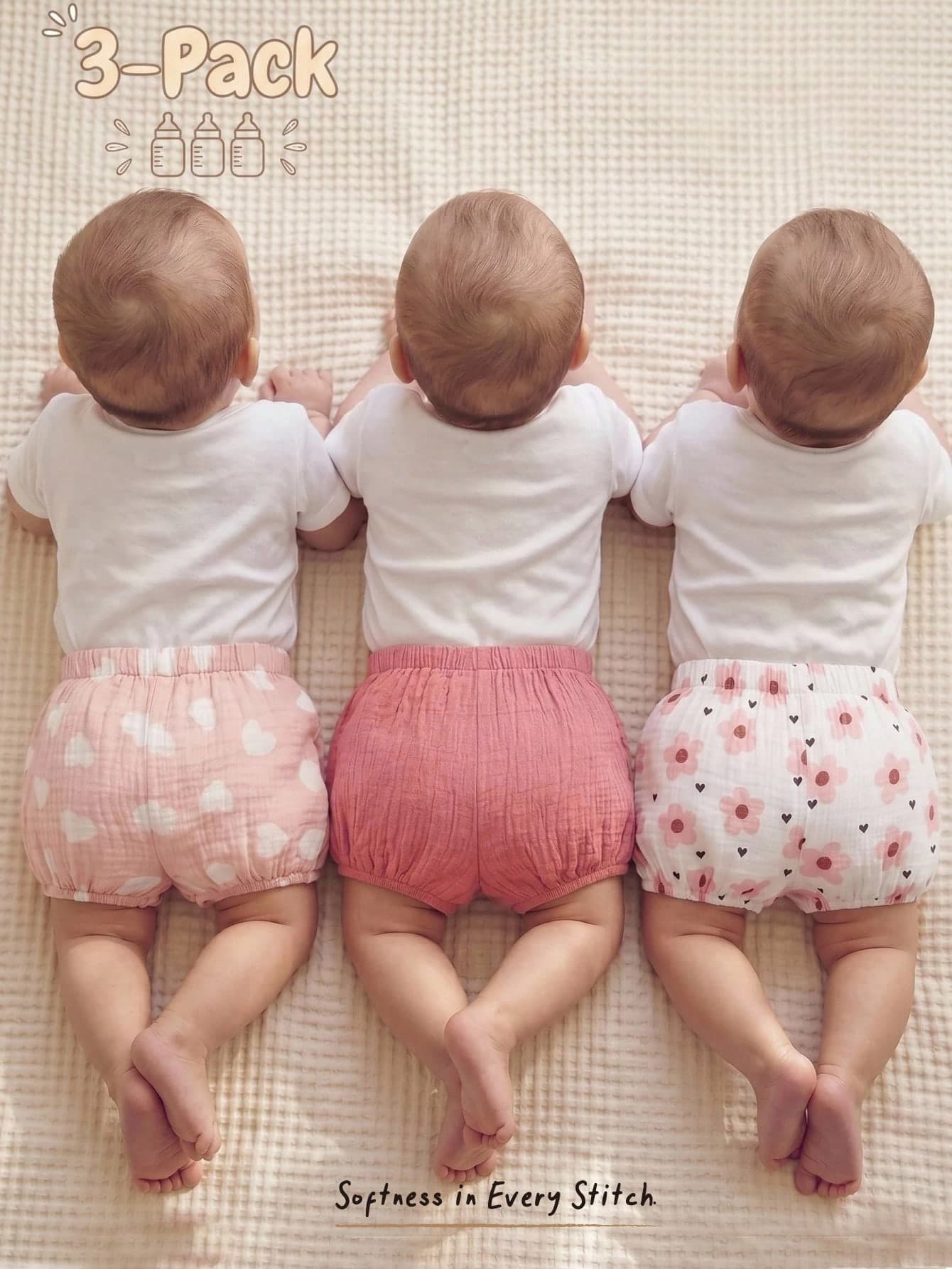 Cozy Pixies Newborn Baby Unisex Heart&Flower Pattern Elastic Waist Ruffle Hem Bubble Shorts Set,Infant Lantern Pants,Girl Underwear,Summer