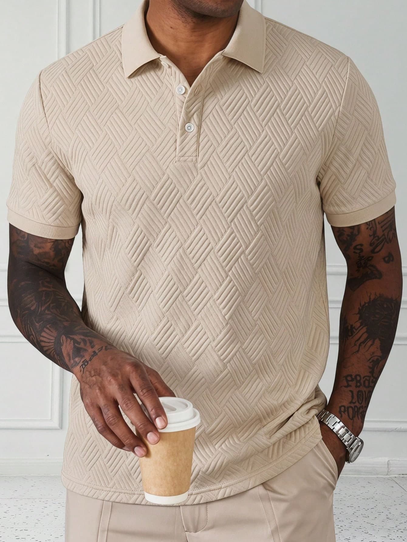 HUEFORM Men's Plain Color Textured Polo Shirt, Casual & Fashionable For Everyday Wear Polo T Shirt Men