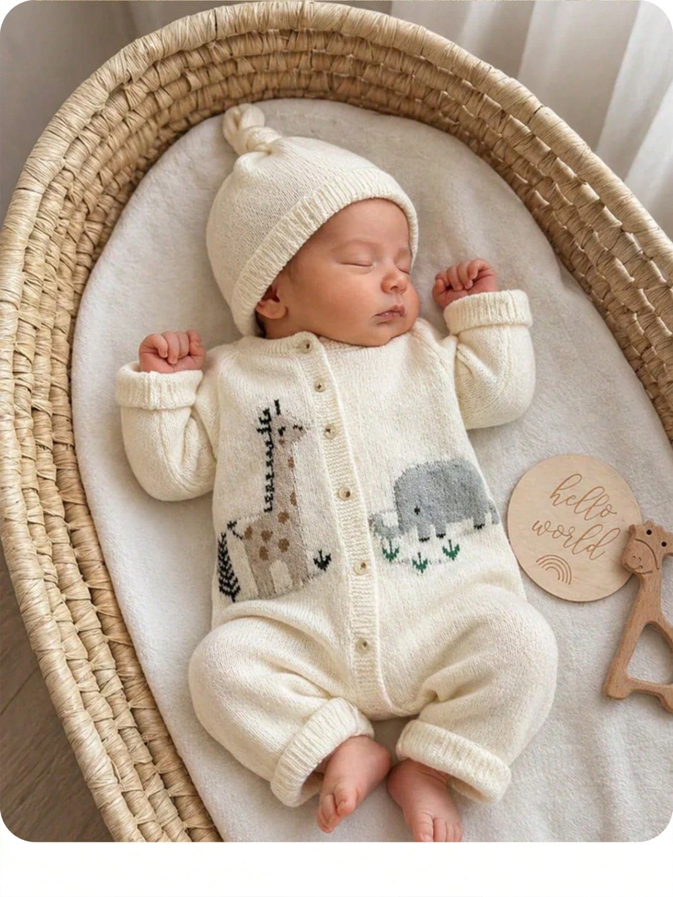 SHEIN Newborn Baby Girl Cute Cartoon Print Long Sleeve Jumpsuit, Fall/Winter