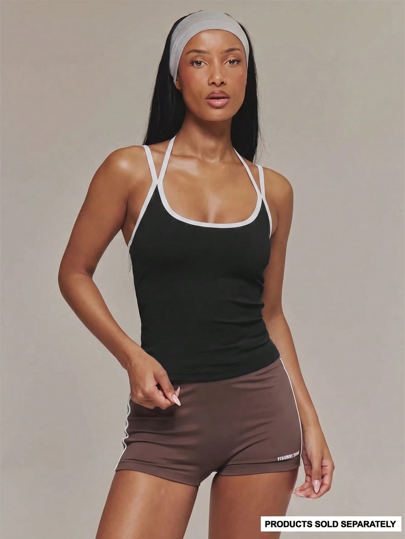 Musera Sport Contrast Double Strap Active Cami Top Sports Workout Gym Pilates Fitness Daily Casual Aqua