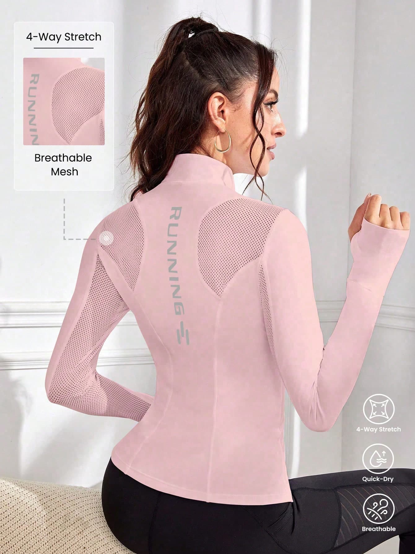 Gameset SHEIN Sport Letter Print Hollow-Out Patchwork Fitted Sports Jacket