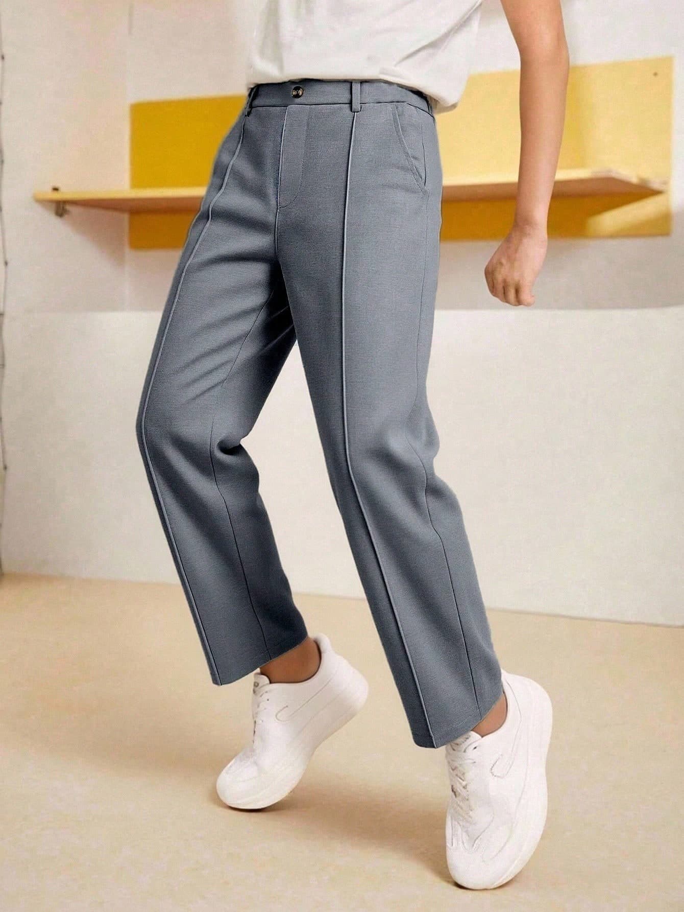 SHEIN Mirajuku Tween Boy Solid Color Pleated Casual Tapered Pants, Suitable For School And Party Occasions