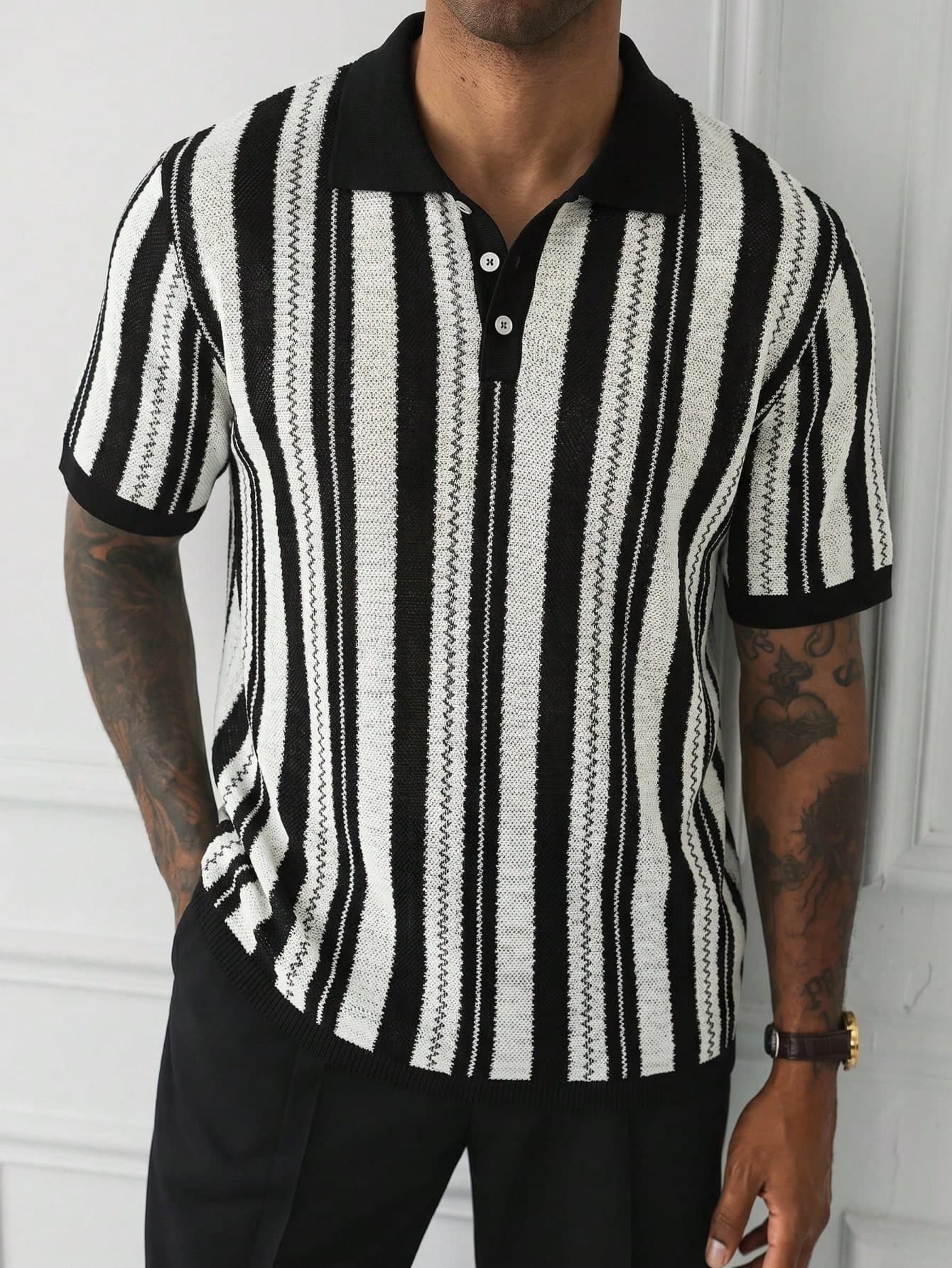 HUEFORM Men's Casual Business Striped Design Polo Shirt, Suitable For Daily Commute And Casual Versatile Wear Men Buttoned Knitted Polo,Official Polo,Elegant Polo