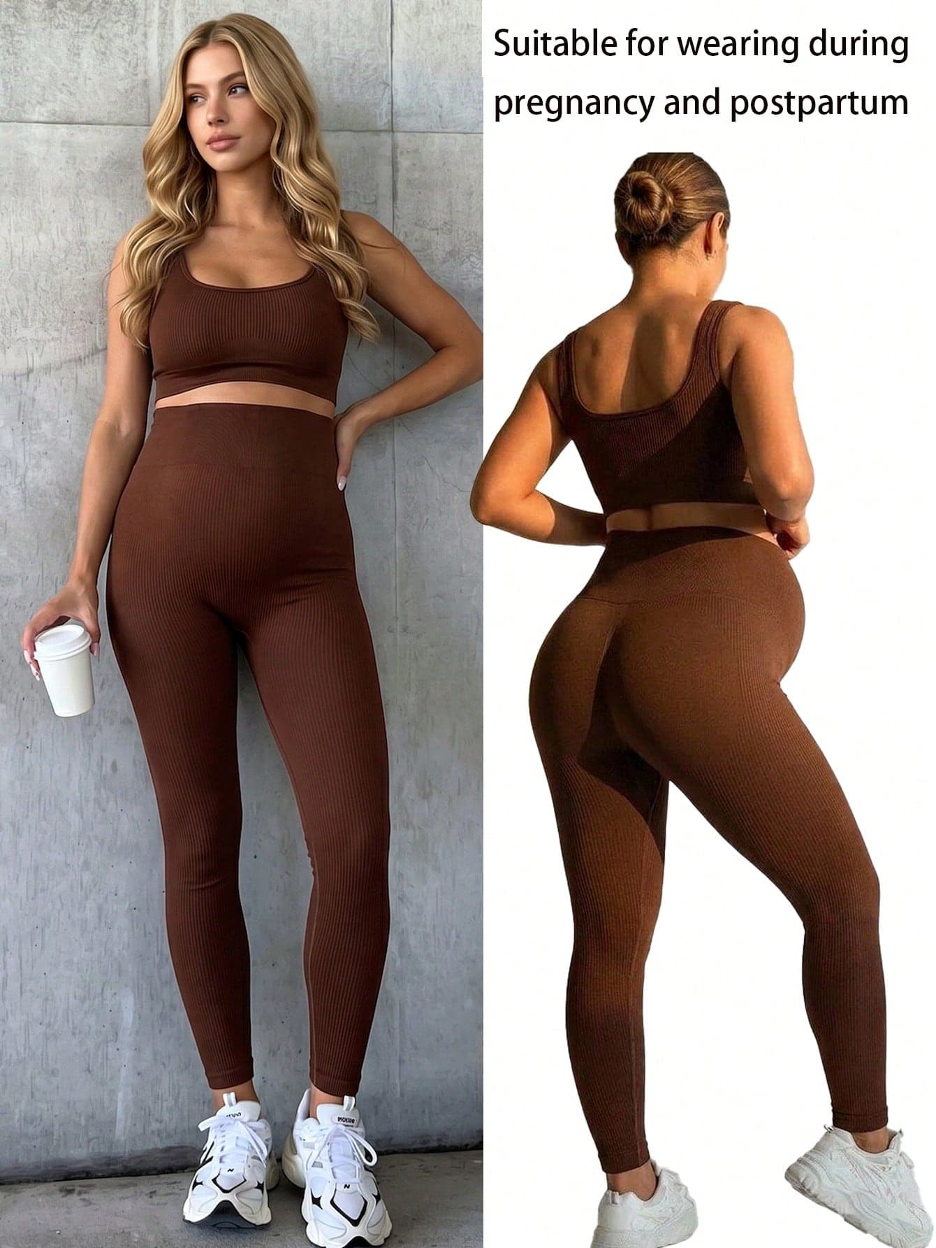 SHEIN Maternity Solid Color Sports Bra And Leggings Set,Word Cup