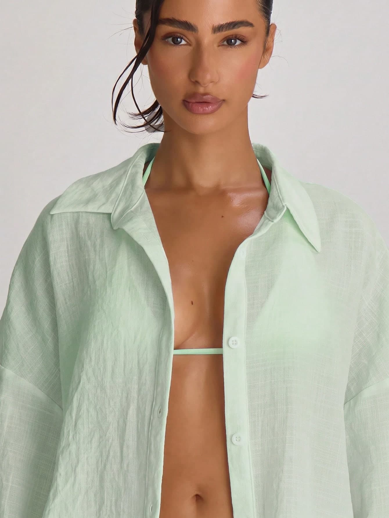 Musera Resort Oversized Linen Shirt Cover Up Swim Vacation Holiday Summer Travel Beachwear Basics Hen Do Wedding Bridal Bachelorette Solid Colour Resort Core