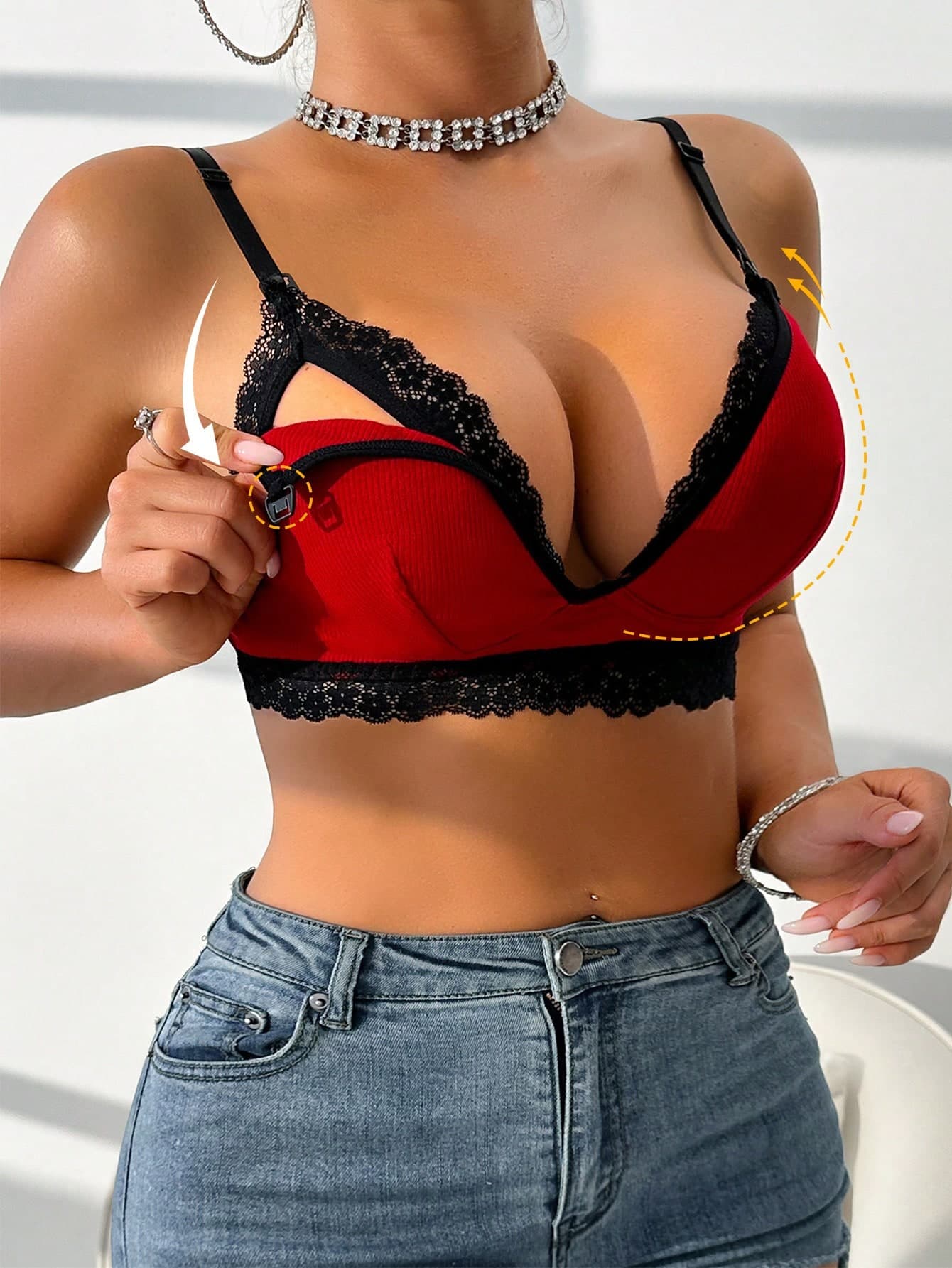 Moonlight&Mama Maternity Contrast Lace Nursing Spaghetti Strap Bra
