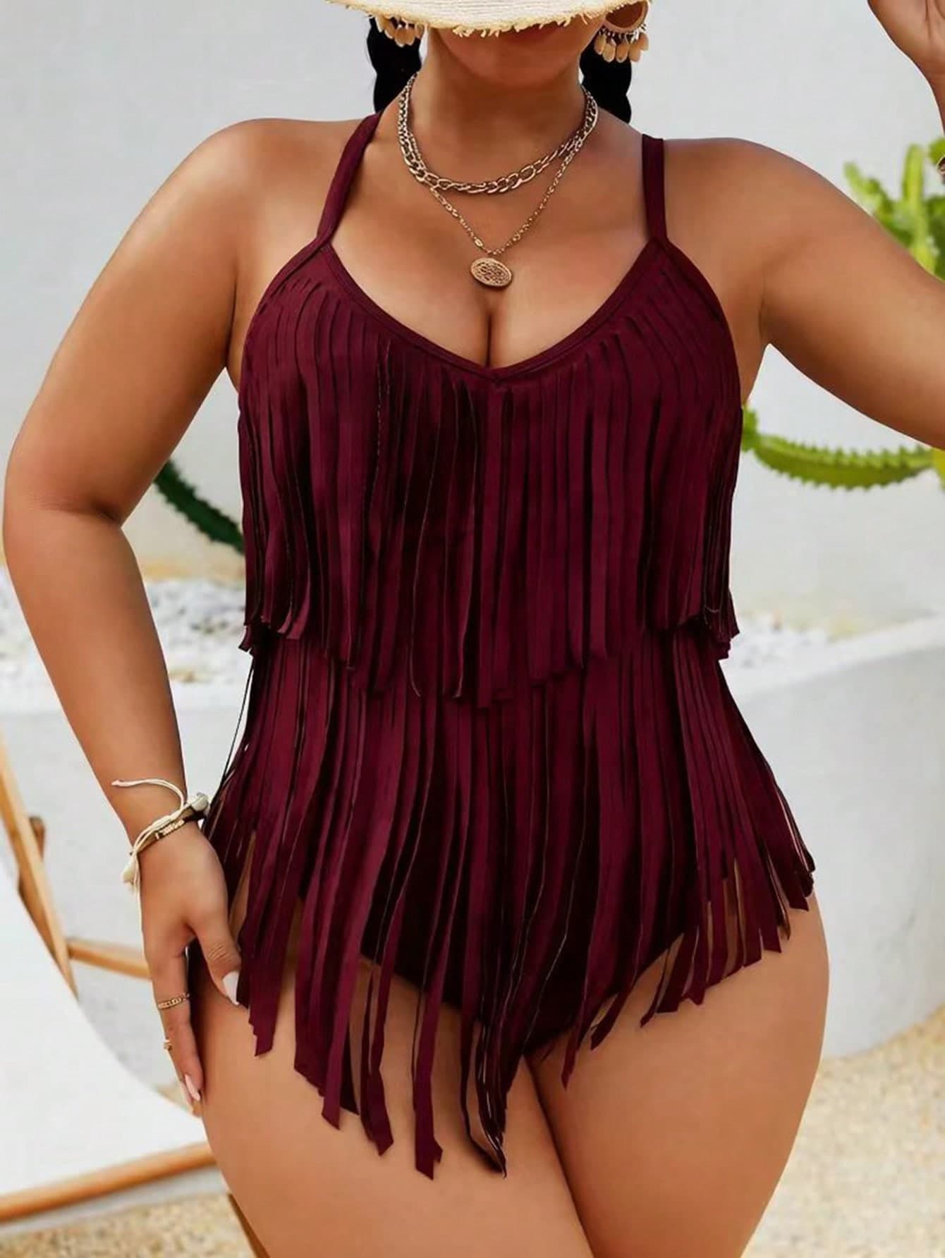 Swim Vcay 2026 New Vacation Music Festival Beach Party Fringe Plus Size One Piece Swimsuit White Summer