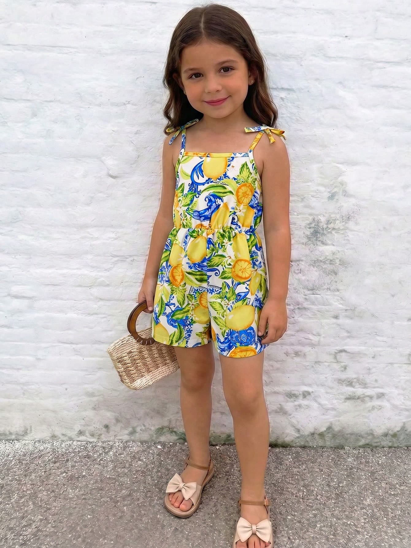 Emery Rose Kids Emery Rose Kids Young Girl Woven Lemon Print Casual Jumpsuit