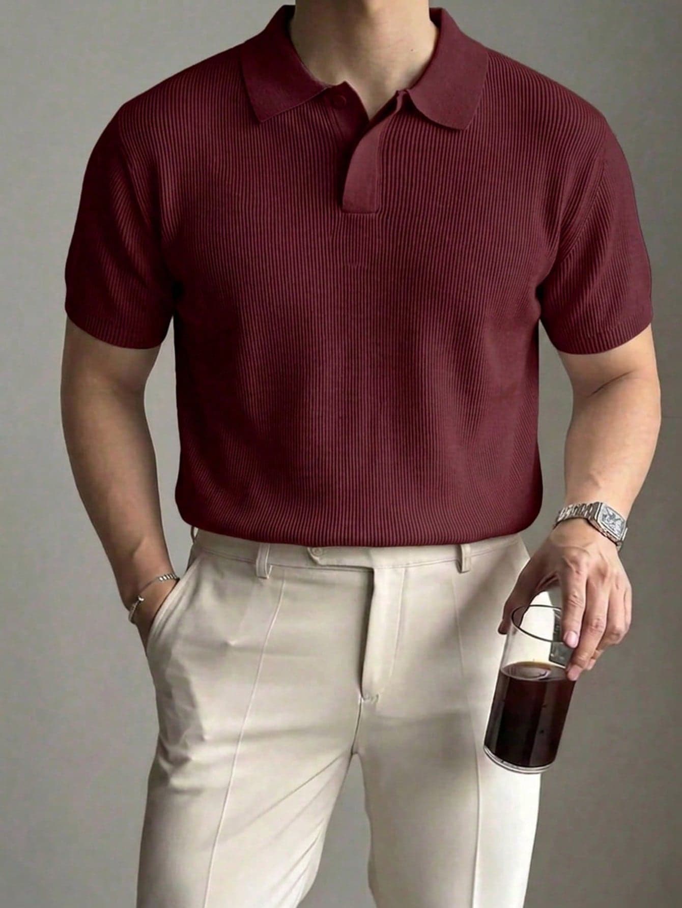 DAZY Men's Solid Burgundy Half-Zip Knit Sweater, Summer