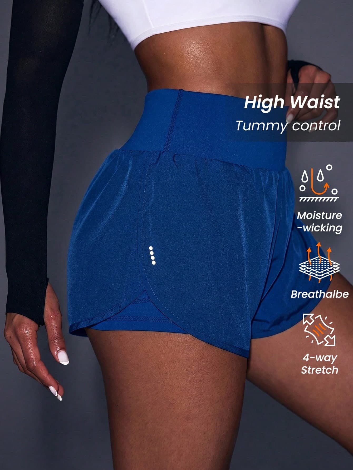 Powerista Solid Color High Waist Double Layer Sports Shorts Casual Sports Drawstring Contrast Color Shorts College Style Spring/Summer Casual Graphic Yellow Shorts Football Jersey Style Spring Summer Winter All Seasons Summer Spring Fall Winter Y3k Blue