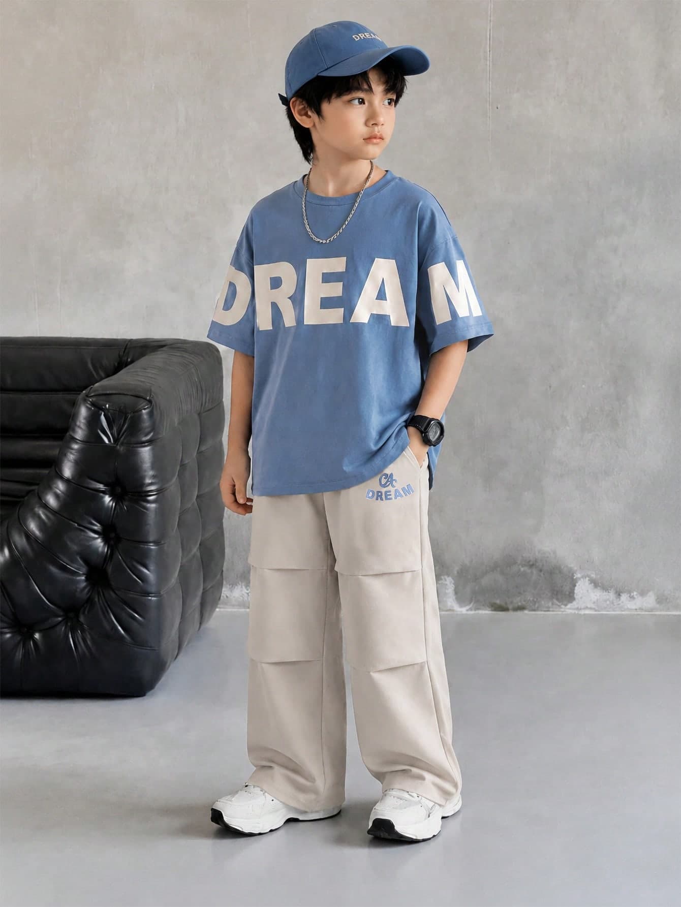 SHEIN 2pcs Tween Boy Letter Print Short Sleeve T-Shirt And Shorts Casual Set
