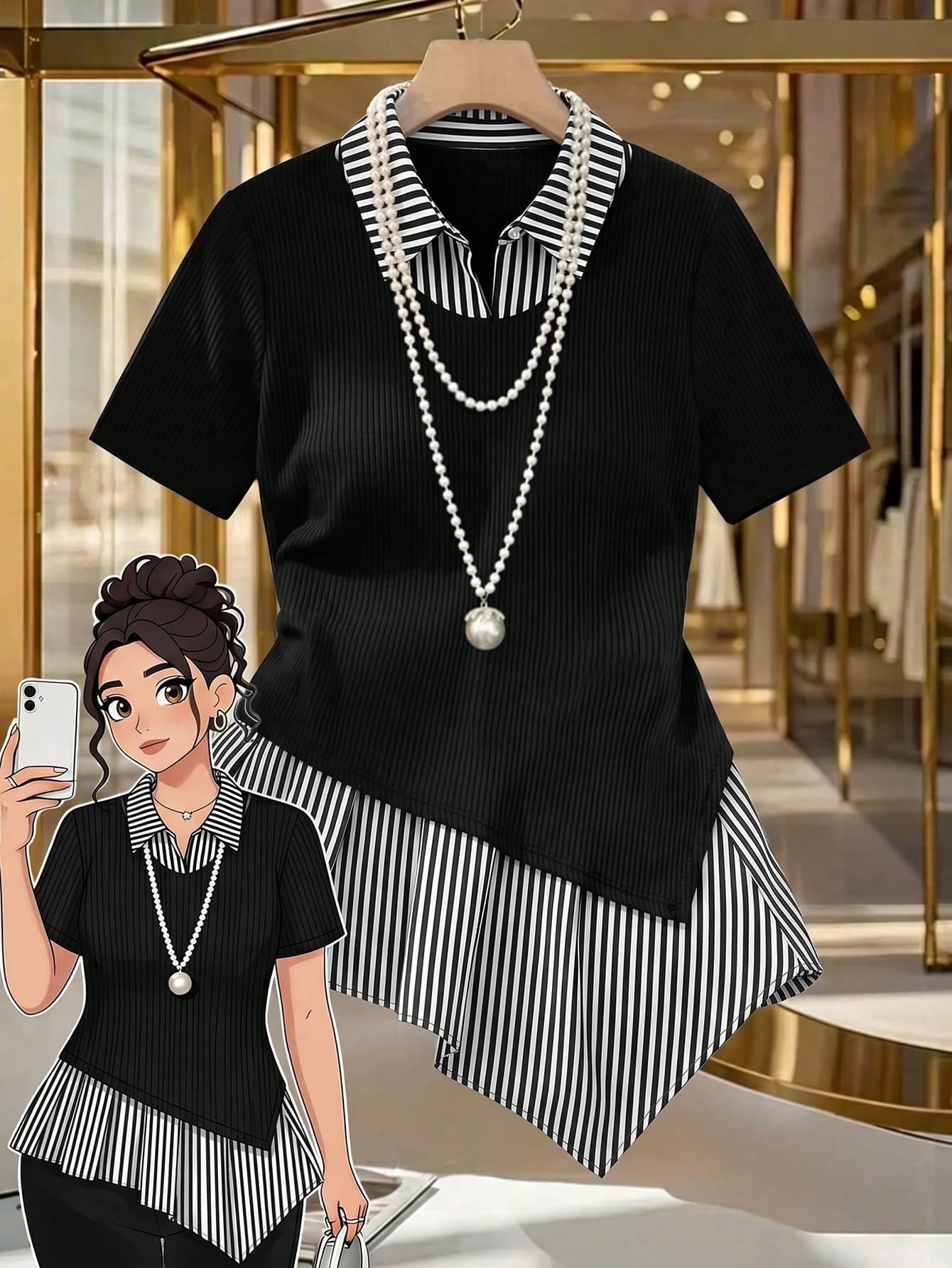 GlowEve CURVE Plus Size Women Striped Patchwork Short Sleeve Casual Top, Summer