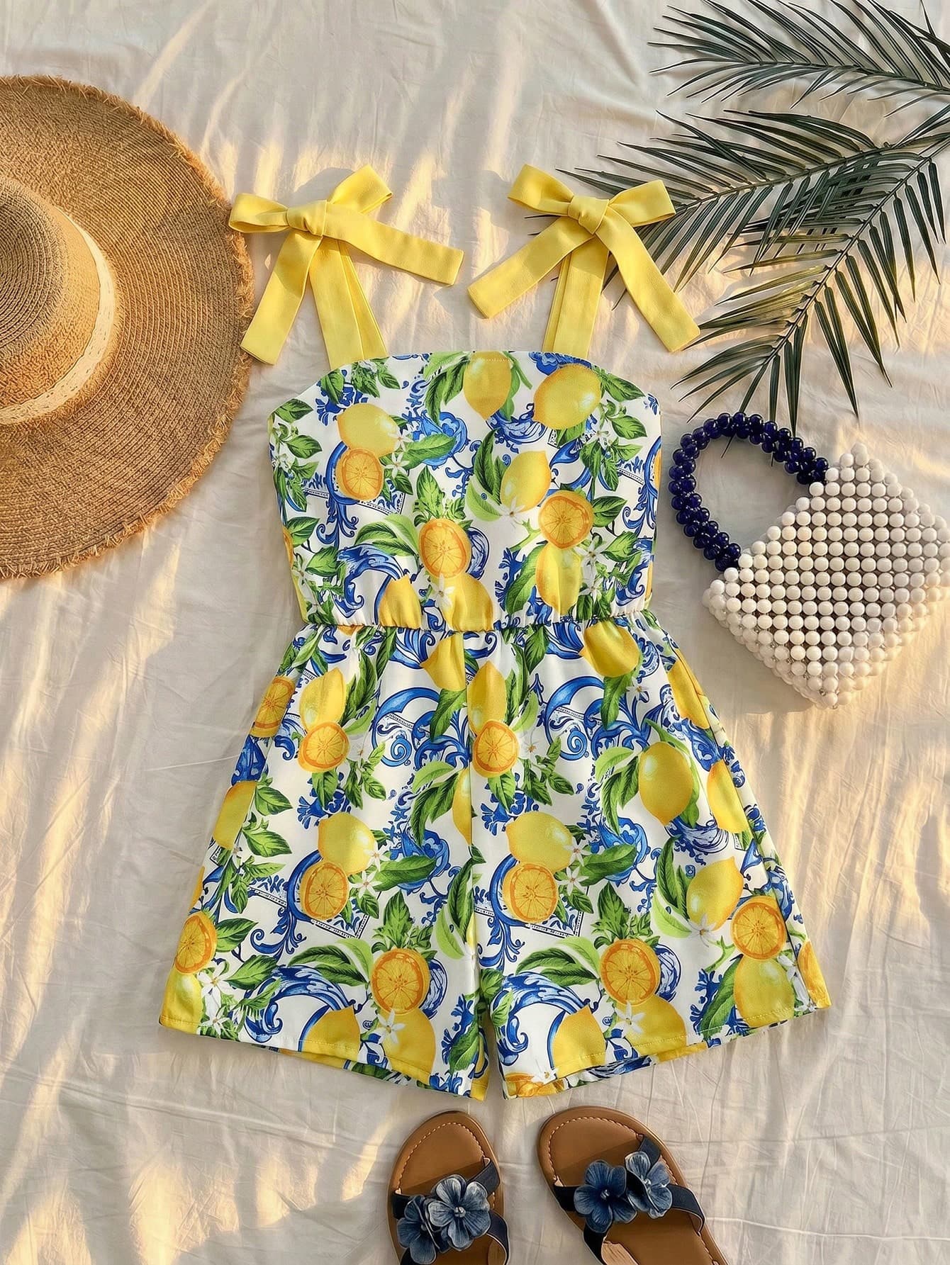 SHEIN Young Girl Woven Colorblock Ditsy Floral Jumpsuit