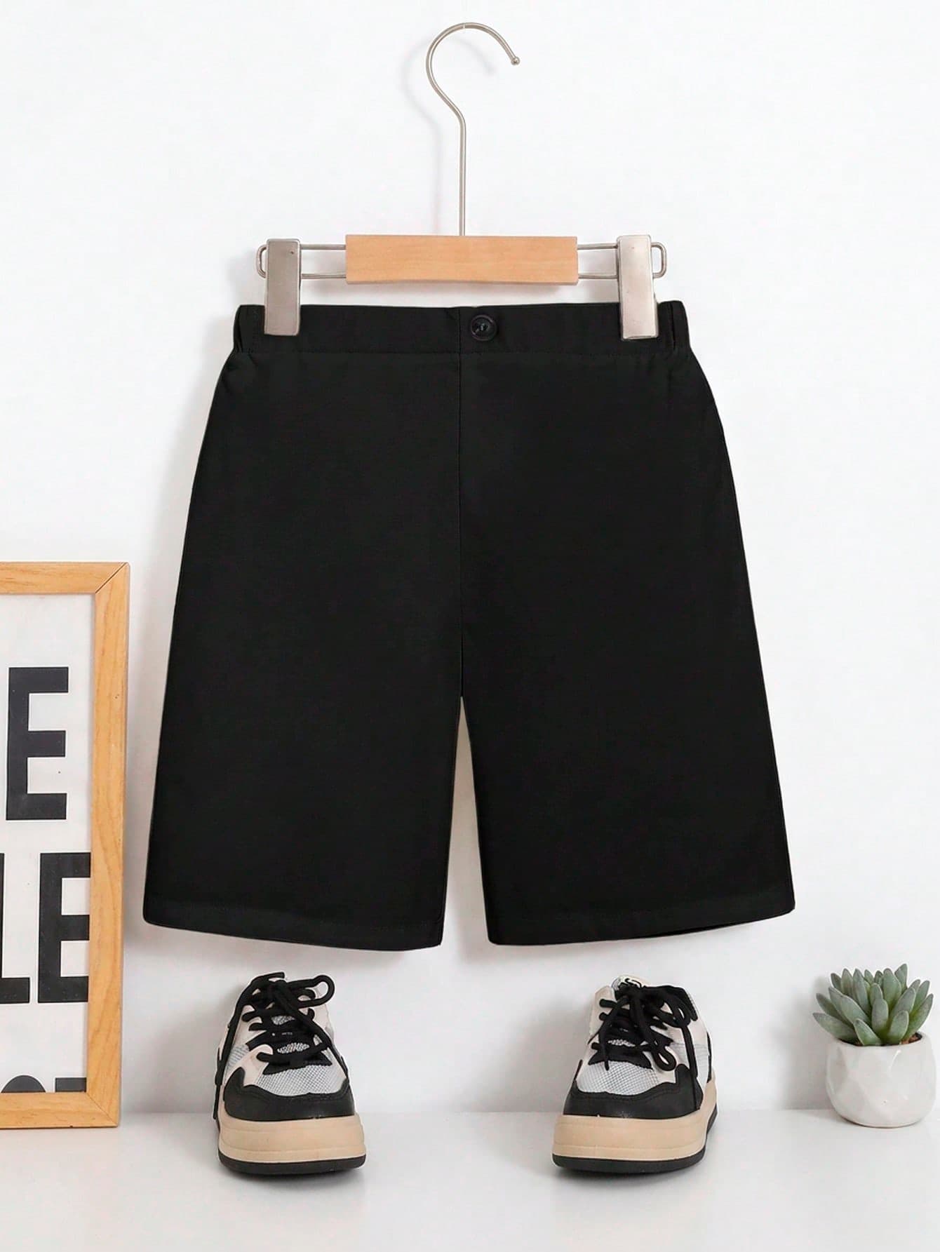 SHEIN Tween Boys' Elastic Waist Solid Color Shorts For Summer