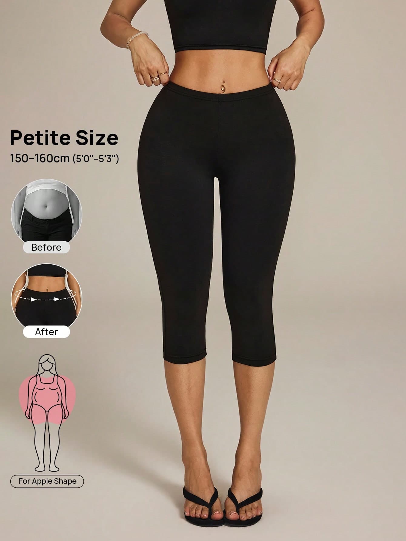 Vivamere Solid Color High Waist Metal Casual Active Fashionable Capri Pants For Summer Active Pilates Black,Active/Pilates,High Waisted,Summer Sporty ,Petite Women