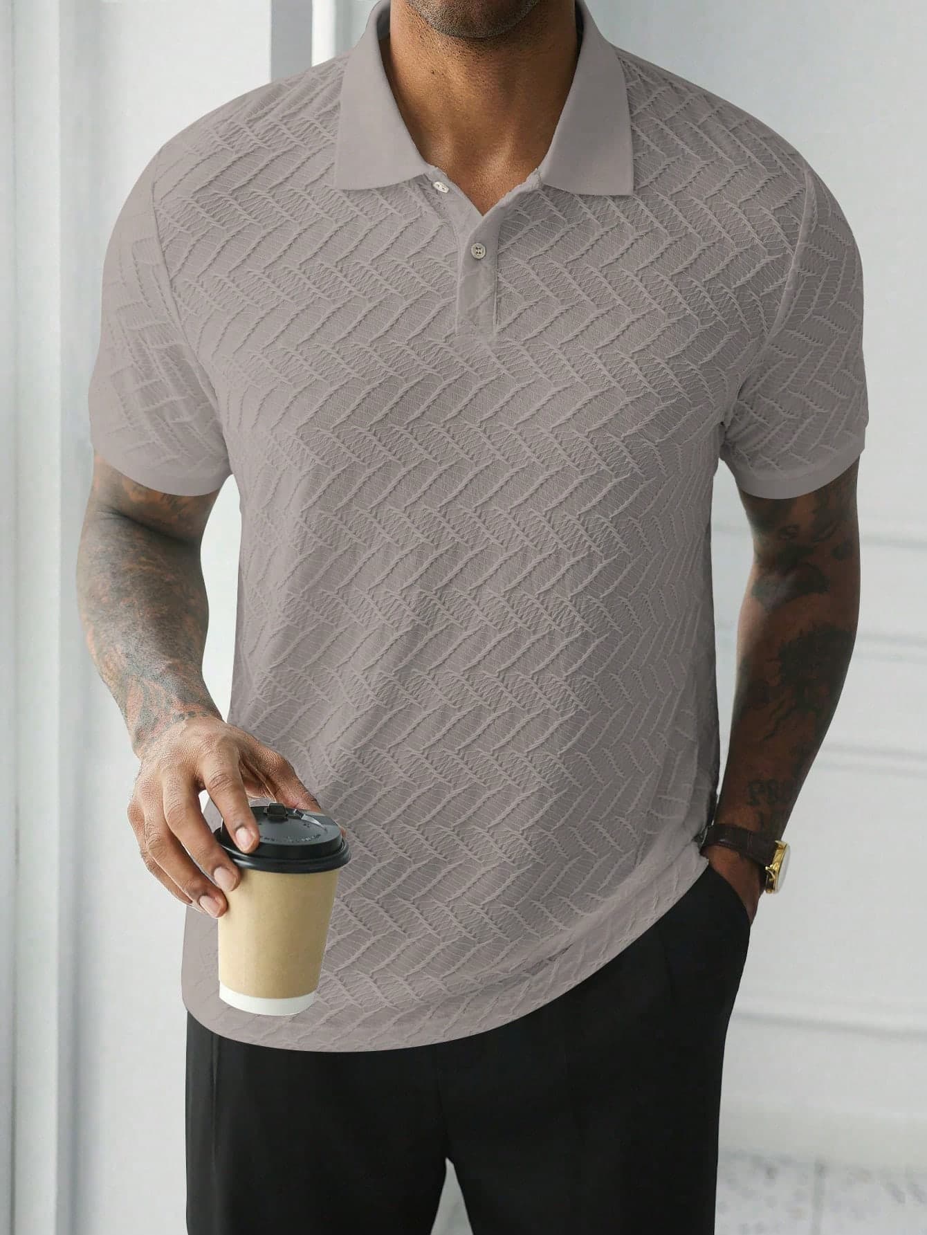 HUEFORM Men's Short Sleeve Textured Fabric Polo Shirt, Suitable For Outings, Gatherings, And Vacations