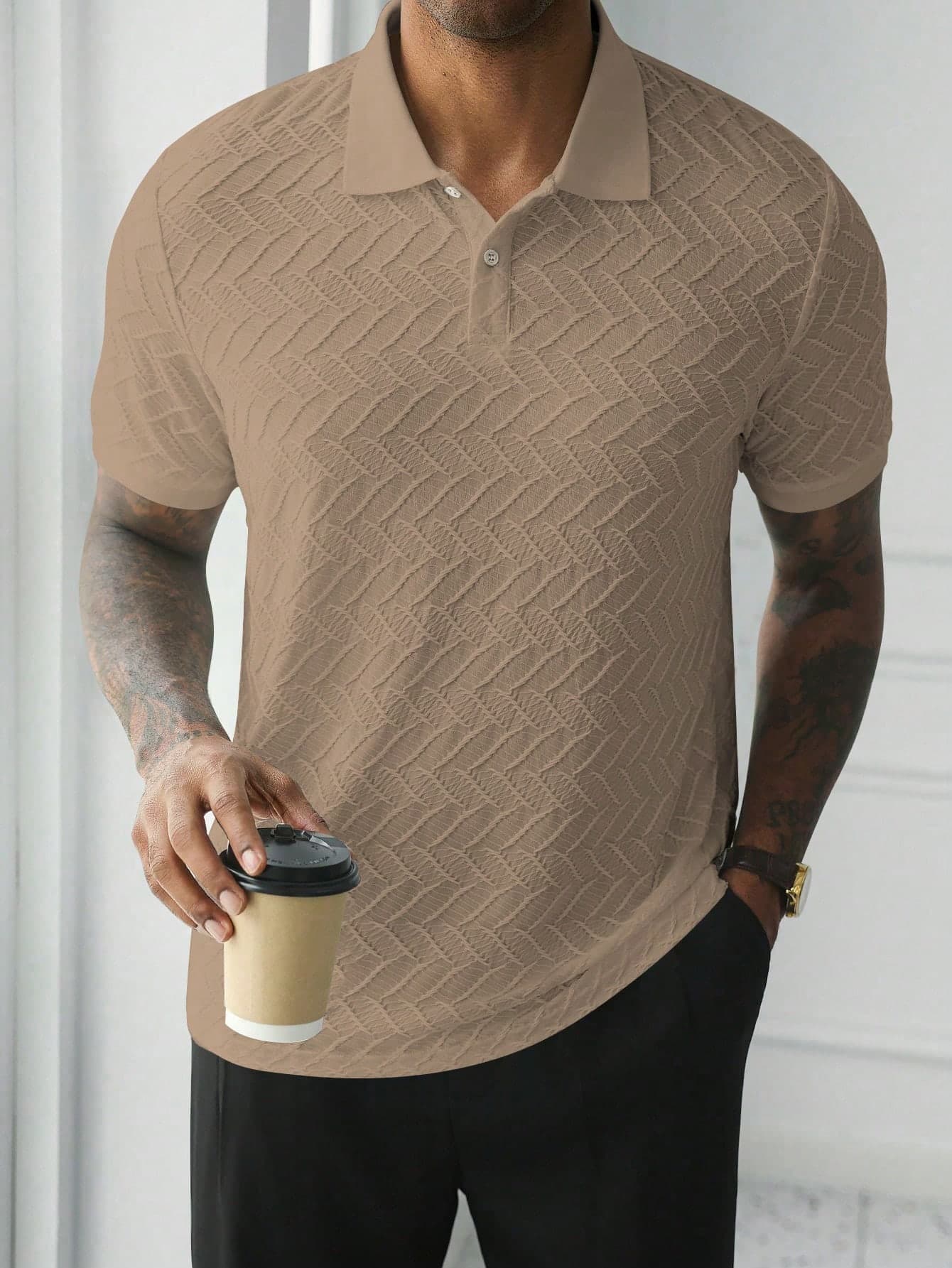 HUEFORM Men's Short Sleeve Textured Fabric Polo Shirt, Suitable For Outings, Gatherings, And Vacations