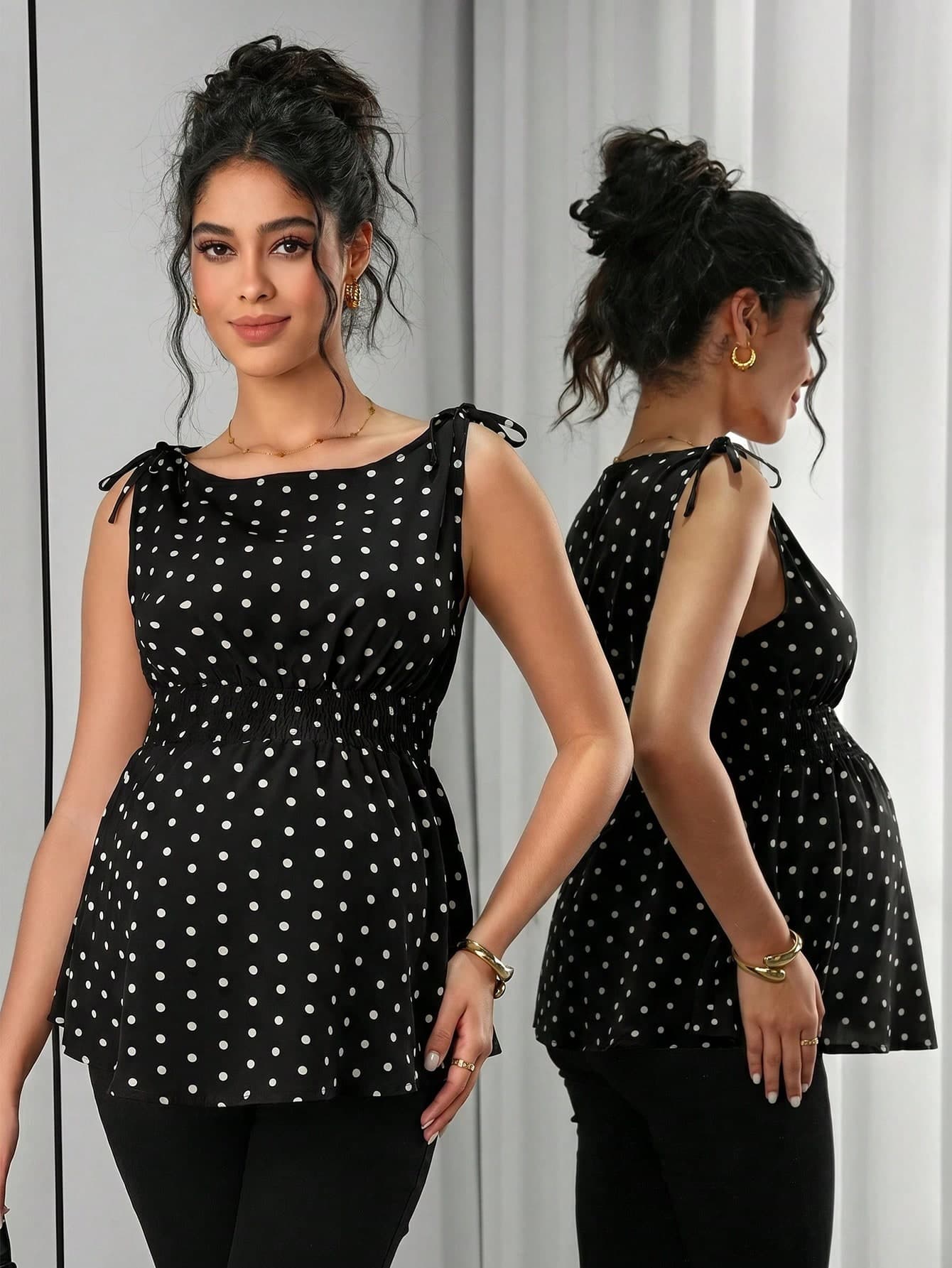 Momance Pregnant Women's Sleeveless Polka Dot Tie-Waist Elegant Camisole For Summer